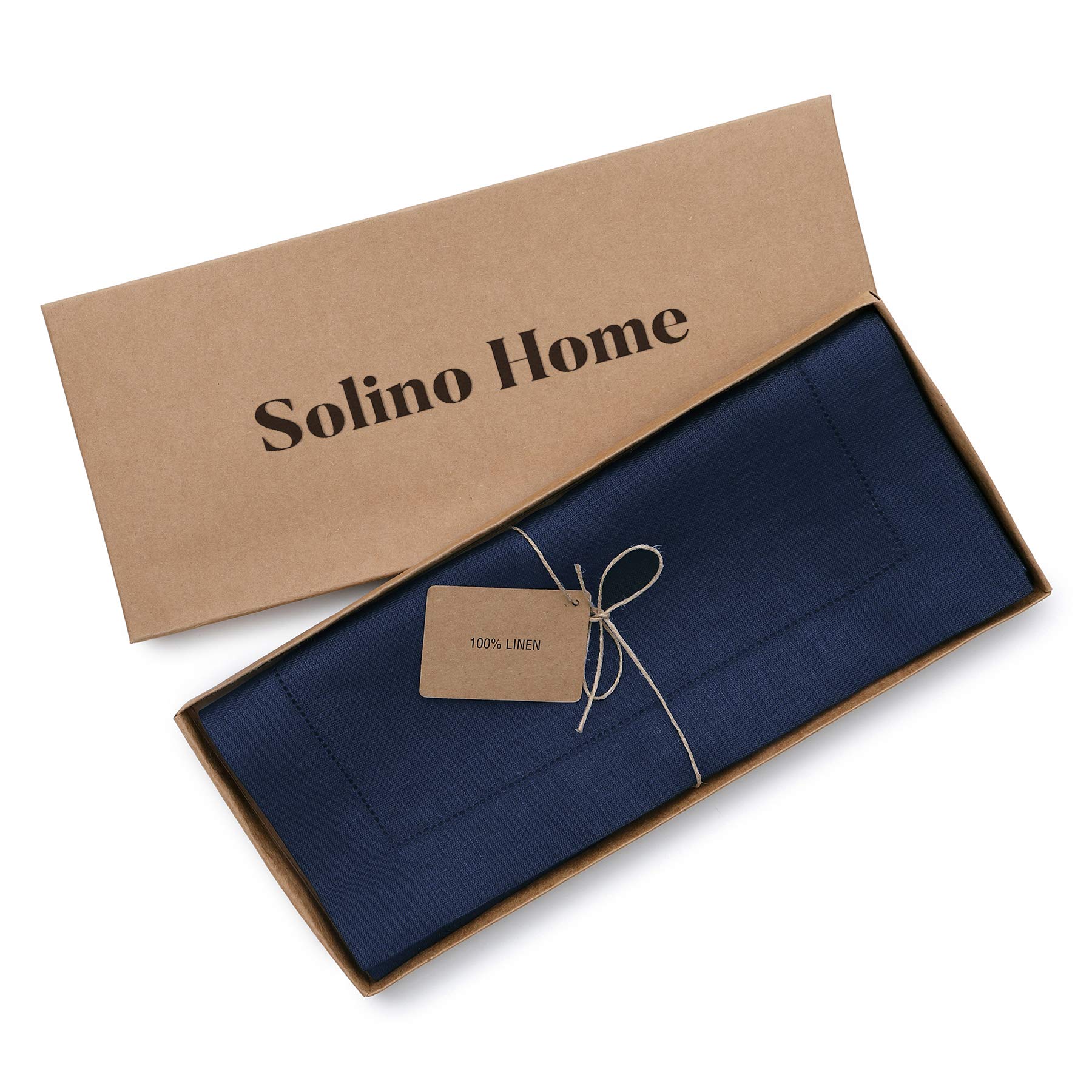 Solino Home 100% Pure Linen Navy Table Runner 18 x 108 Inches - Classic Hemstitch Design for Dining Table Decor | Perfect for Weddings, Parties, Spring, Mother's Day & Easter Home Decor | Elegant Table Setting for Formal Dinners & Holiday Celebrations