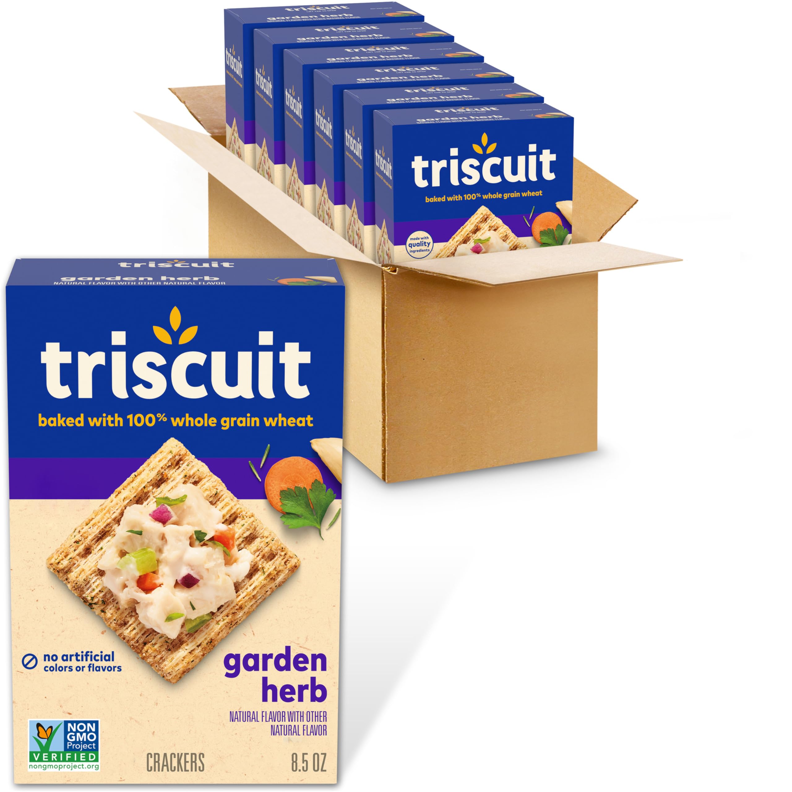 Triscuit Garden Herb Whole Grain Wheat Crackers - Healthy Lunch & Snack Crackers, Bulk Pack of 6 (8.5 oz Boxes) - Perfect for Office, School & On-the-Go Snacking