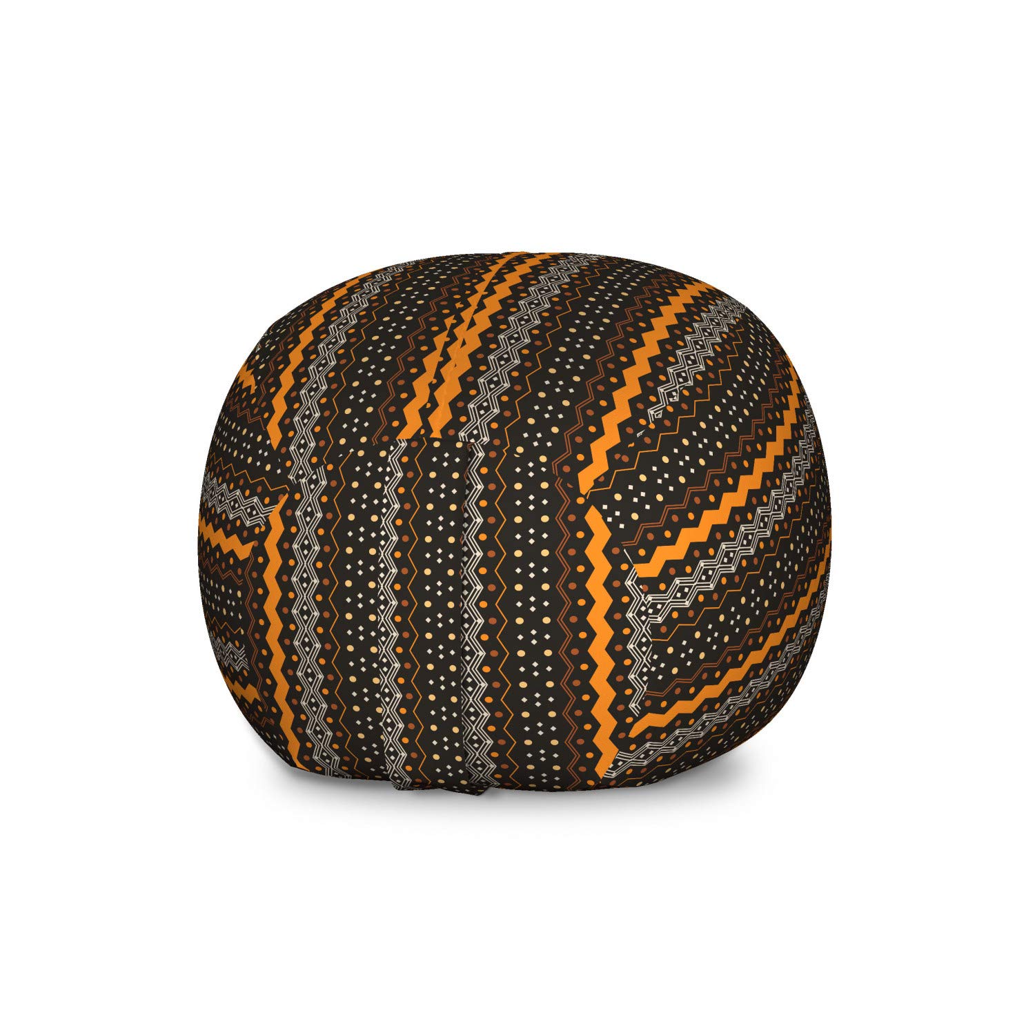 Ambesonne Abstract Toy Storage Bag Chair - Large Washable Stuffed Animal Organizer with Folk Zig Zag Pattern in Marigold & Black | Perfect for Kids' Room, Playroom & Nursery Organization