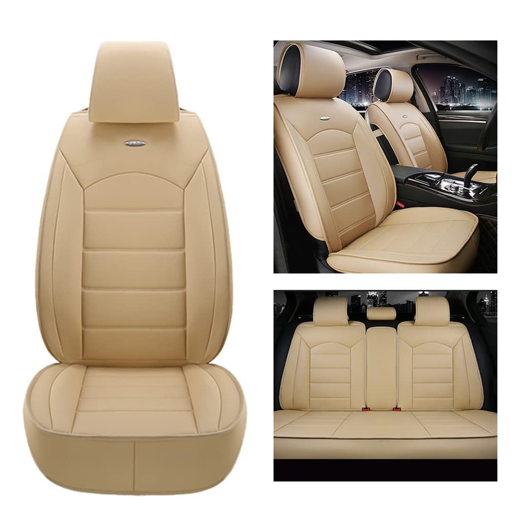 Premium PU Leatherette Car Front Seat Covers for Subaru Outback - Airbag Compatible, Beige Seat Protector & Cushion | Perfect for Road Trips, Commuting & Car Interior Protection