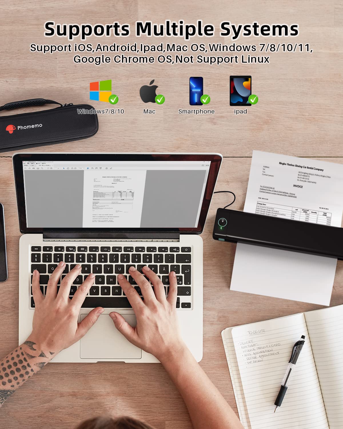 Phomemo Portable Wireless Mini Bluetooth Thermal Printer - Compatible with iOS, Android & Laptop, Includes 1 Case & 200 Sheets Thermal Paper | Travel, Office, Home & On-the-Go Printing Solution