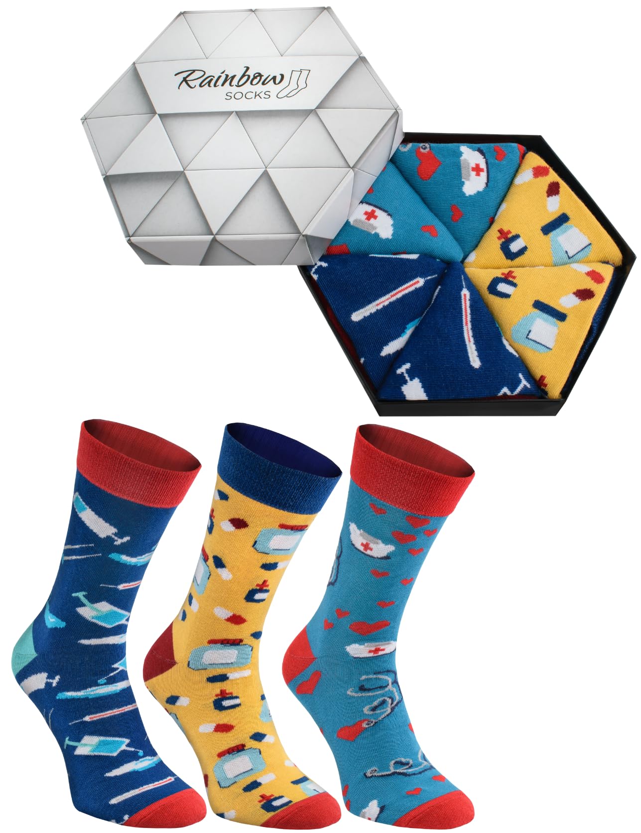 Colorful Rainbow Socks for Men & Women - 3 Pairs Fun Novelty Nurse Crew Socks - Perfect for Medical Professionals, Gift Giving & Casual Wear