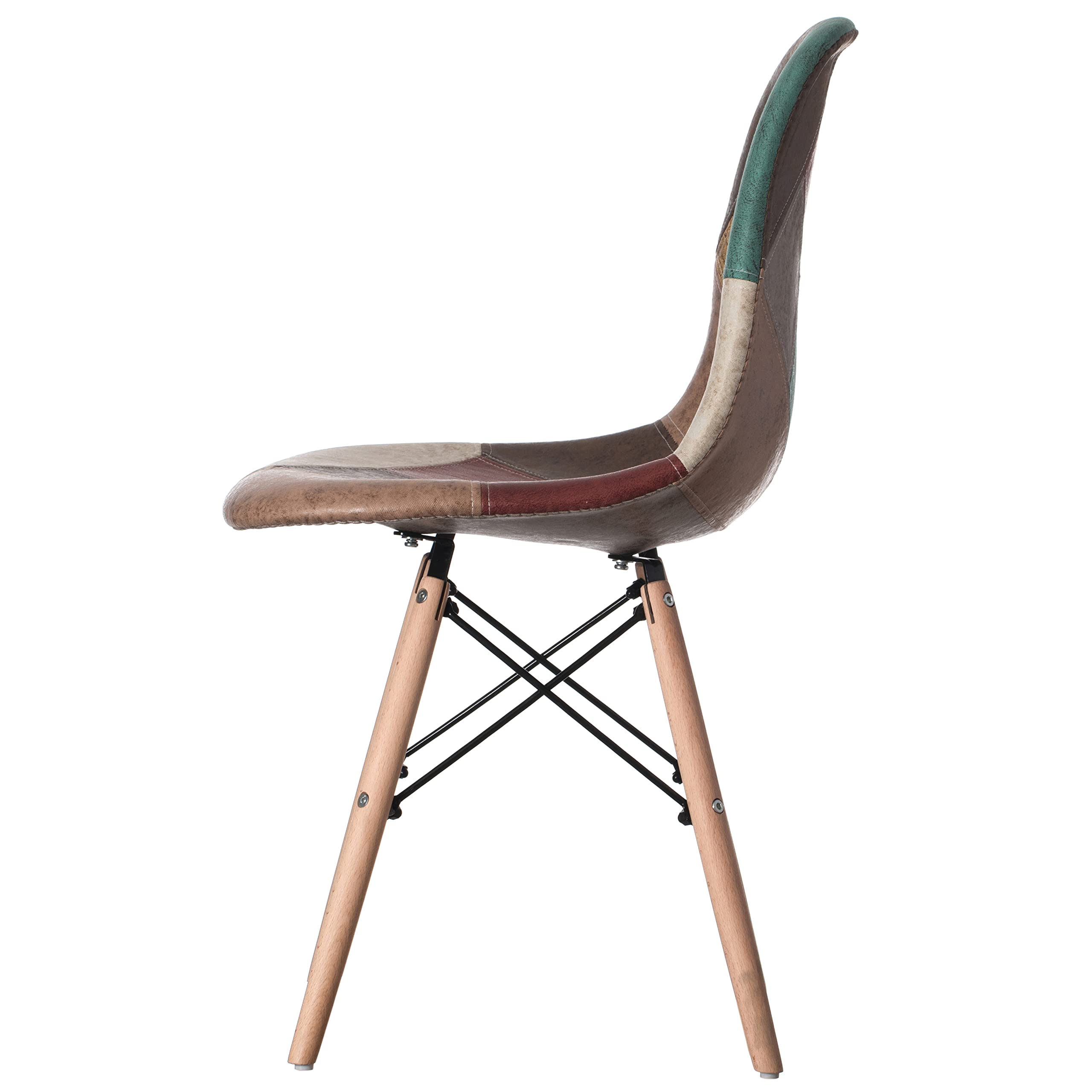 Modern Fabric Patchwork Chair with Leather & Suede-Like Upholstery & Wooden Legs - Set of 2 for Kitchen, Dining Room, Entryway & Living Room - Perfect for Home Decor, Entertaining Guests & Cozy Seating