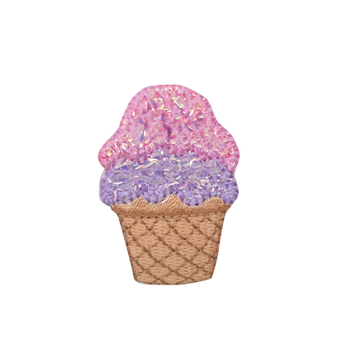 Pink and Purple Ice Cream Cone Embroidered Iron-On Patch for DIY Clothing, Hats, Bags - Fun Summer Fashion Accessory for Kids & Adults