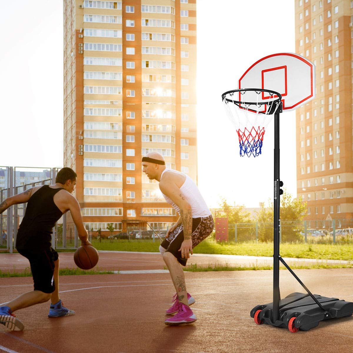 GYMAX Adjustable Basketball Hoop 7.1-8.1FT - Shatterproof Backboard for Indoor/Outdoor Play