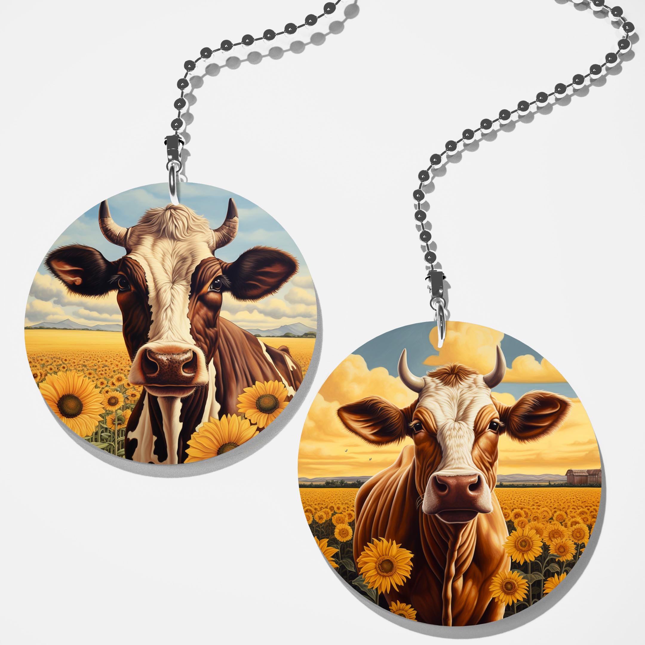 2-Pack Sunflower Cow Print Fan Pulls - Farmhouse Decor for Ceiling Fans & Lights