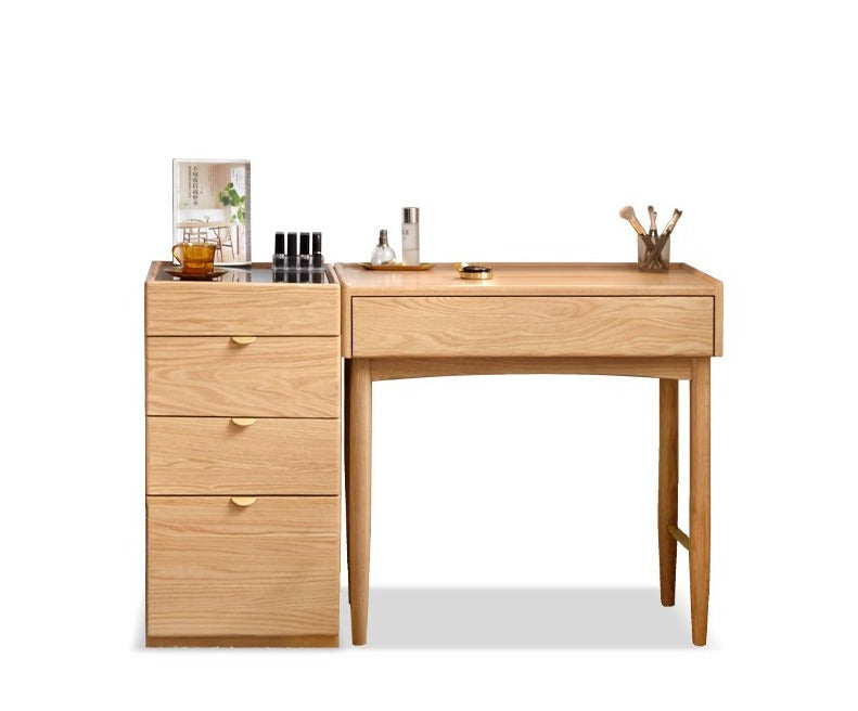 Stylish Oak Solid Wood Nordic Dressing Table - Modern Vanity Desk for Bedroom & Makeup Area | Perfect for Home Decor & Beauty Routine