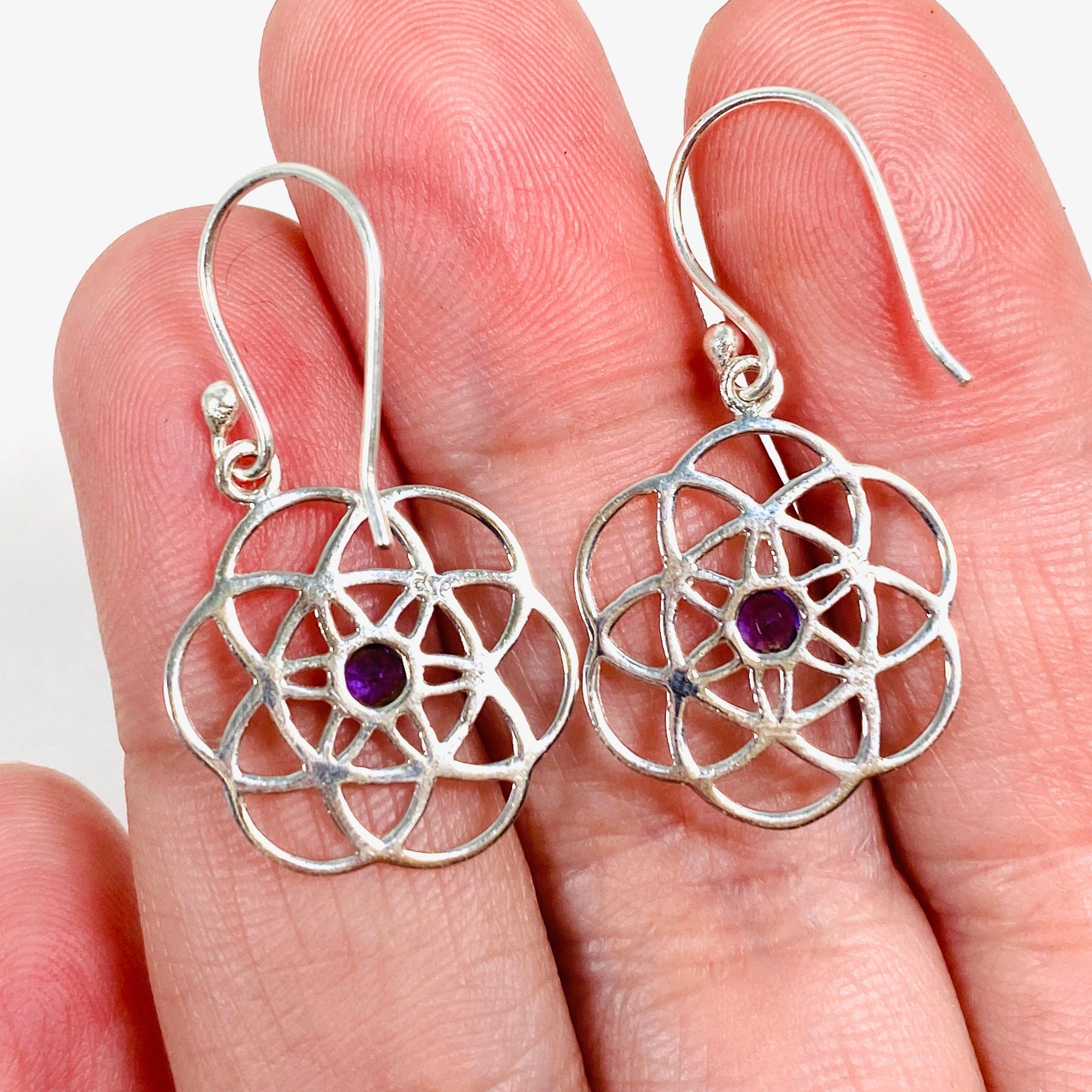 Seed of Life Earrings with Amethyst Gemstone - Spiritual Healing Jewelry for Women - Perfect for Meditation, Yoga & Energy Balancing