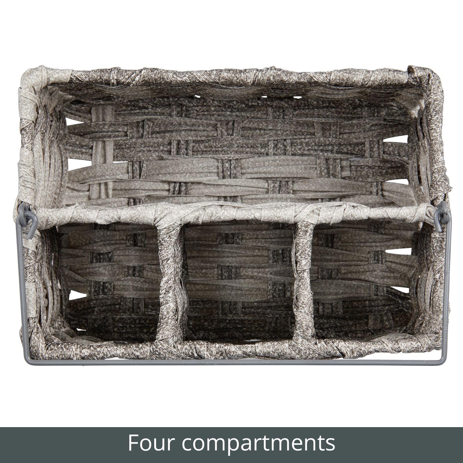 mDesign Plastic Woven Divided Cutlery Storage Organizer - Kitchen Utensil Caddy for Silverware, Forks, Knives, Spoons & Napkins - Gray - Perfect for Kitchen Table, Cabinet & Pantry Organization