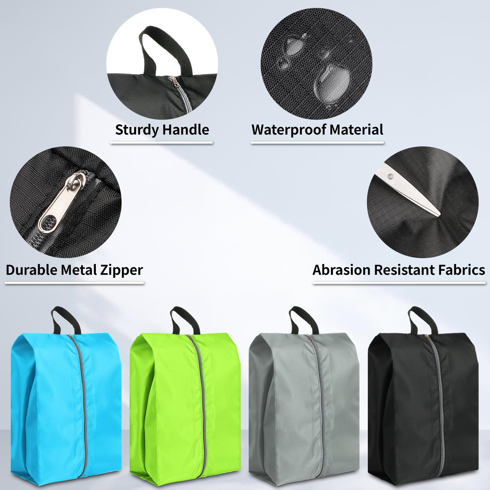 4 Pack Large Waterproof Shoe Bags with Zipper - Colorful Travel Shoe Organizers for Women & Men | Perfect for Packing Shoes in Luggage, Gym Bags & Vacation Trips