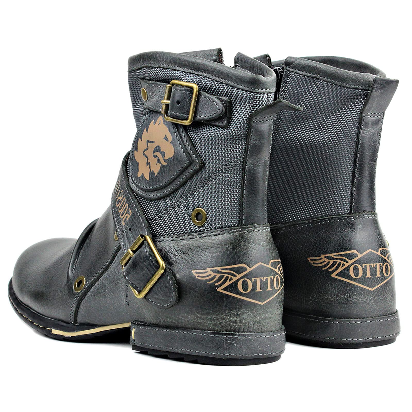 OSSTONE Men's Fashion Leather Chukka Boots with Zipper - Casual Motorcycle Shoes OS-5008-1-ABNH - Perfect for Riding, Daily Wear & Outdoor Activities