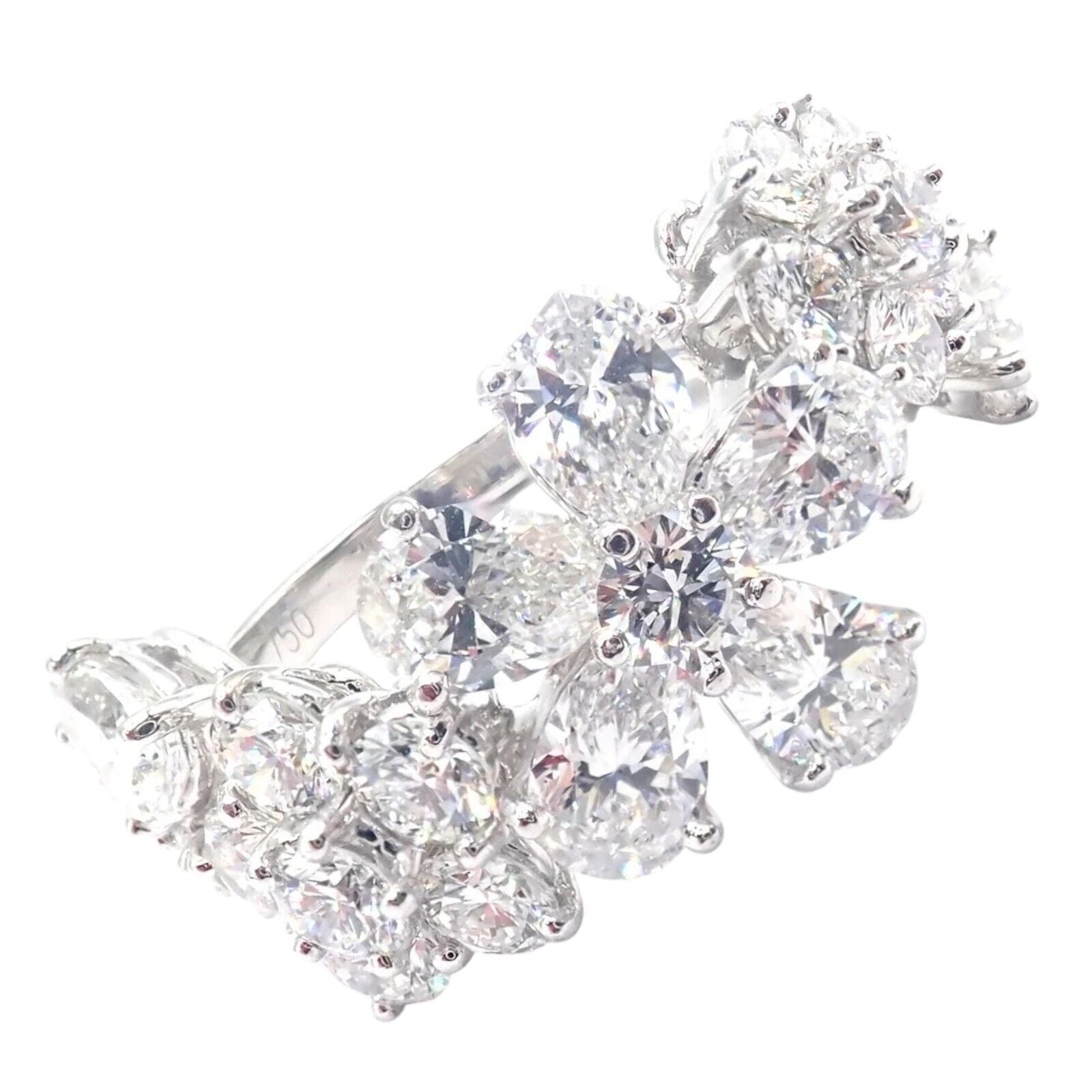 Authentic Van Cleef & Arpels Folie des Pres 18k White Gold Diamond Flower Ring - Luxury Jewelry for Weddings, Anniversaries & Special Occasions