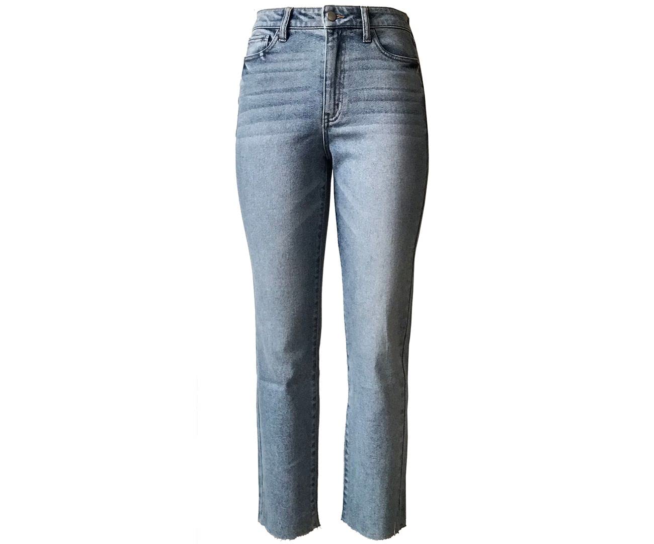 Tinseltown Juniors Raw-Hem Mom Jeans - Medium Wash Size 13 | High Waist Distressed Denim Pants for Women | Perfect for Casual Outfits, Street Style & Everyday Wear