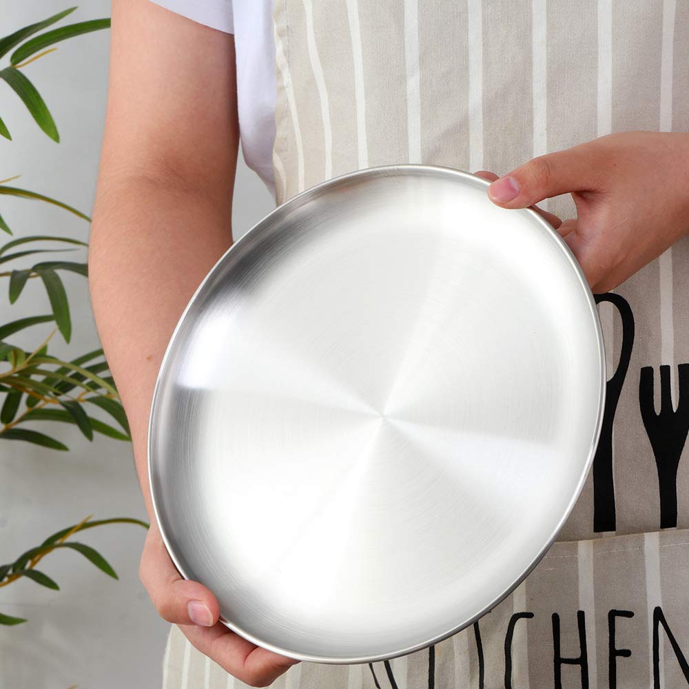 4-Piece Stainless Steel Dinner Plates Set - 9.1 Inch Colorful Metal Platters for Camping, Picnics & Outdoor Dining - Dishwasher Safe, Scratch-Resistant & Durable (Silver) - Perfect for BBQs, Parties & RV Trips