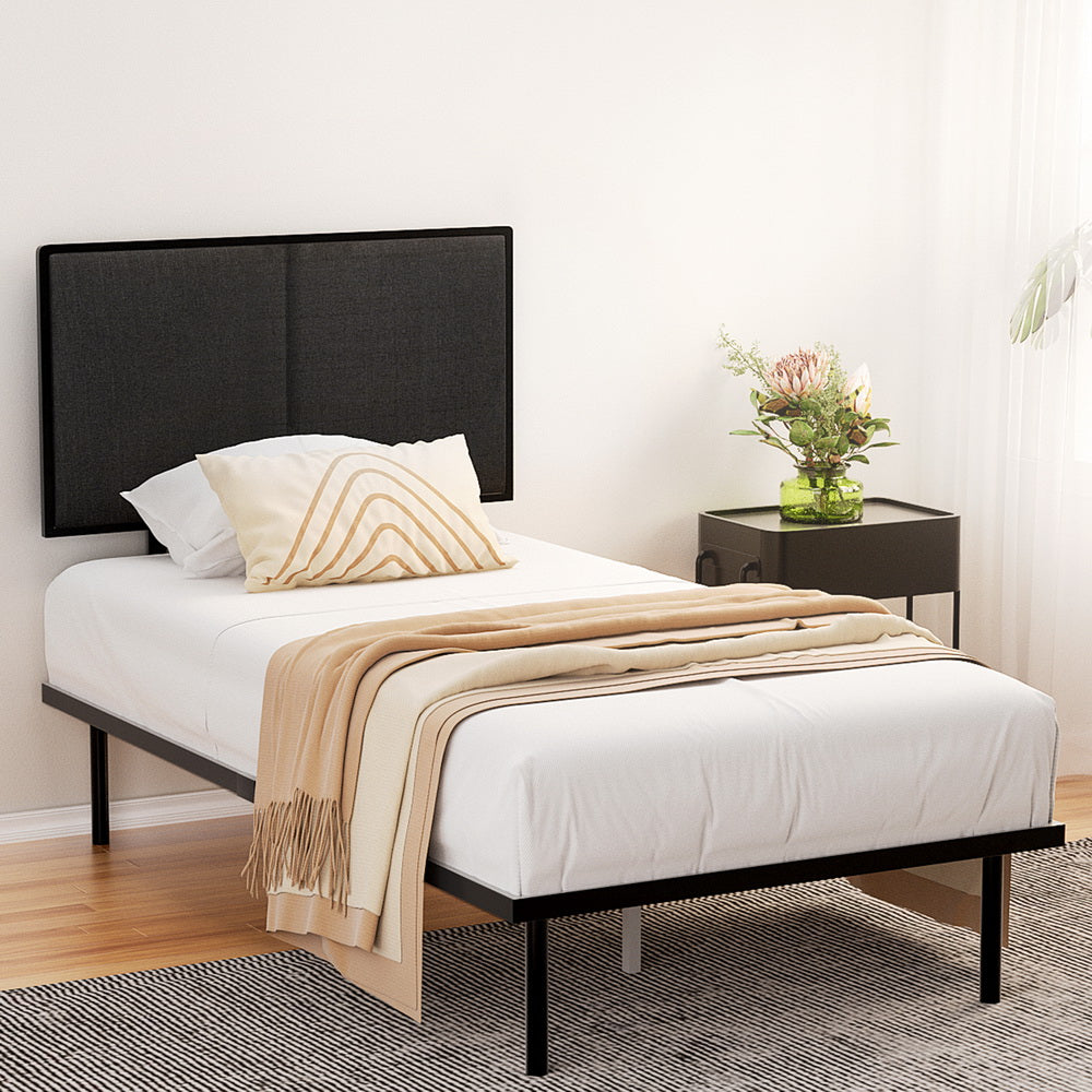 Kembla Metal King Single Bed Frame - Sturdy Black Steel Platform Bed for Adults & Teens | Perfect for Small Rooms, Dorms & Guest Bedrooms