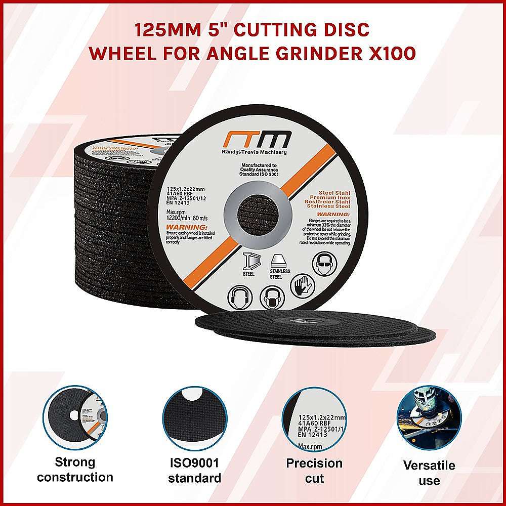 125mm 5-Inch Cutting Disc Wheel for Angle Grinder - 100 Pack | Metal & Concrete Cutting | Perfect for DIY Projects, Construction, and Metalworking