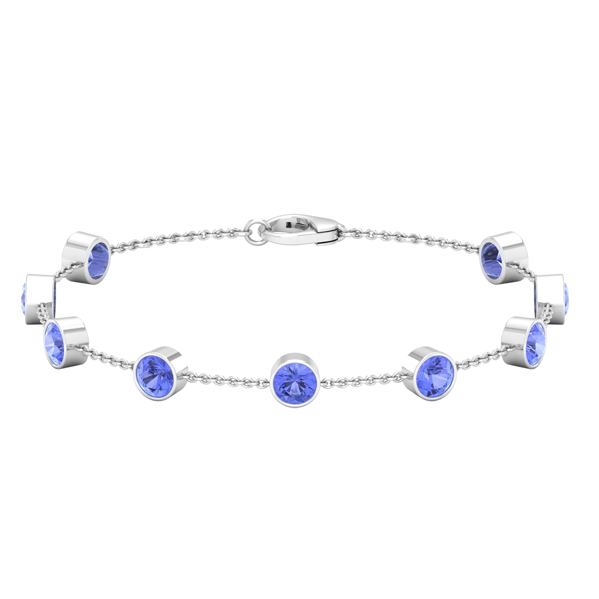 Genuine Tanzanite Station Chain Bracelet for Women - 14K Solid Gold, Classic Round Cut Tanzanite (2.75 CT, December Birthstone) in Bezel Setting | Elegant Gift for Anniversary, Birthday & Special Occasions