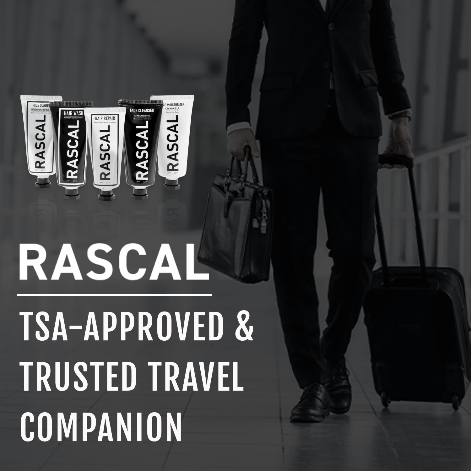 Premium Men's Travel Toiletry Kit - TSA-Approved Grooming Set with Face Cleanser, Scrub, Moisturizer, Shampoo & Conditioner (1.7 Oz Each) - Ideal for Business Trips, Vacations & Air Travel Essentials