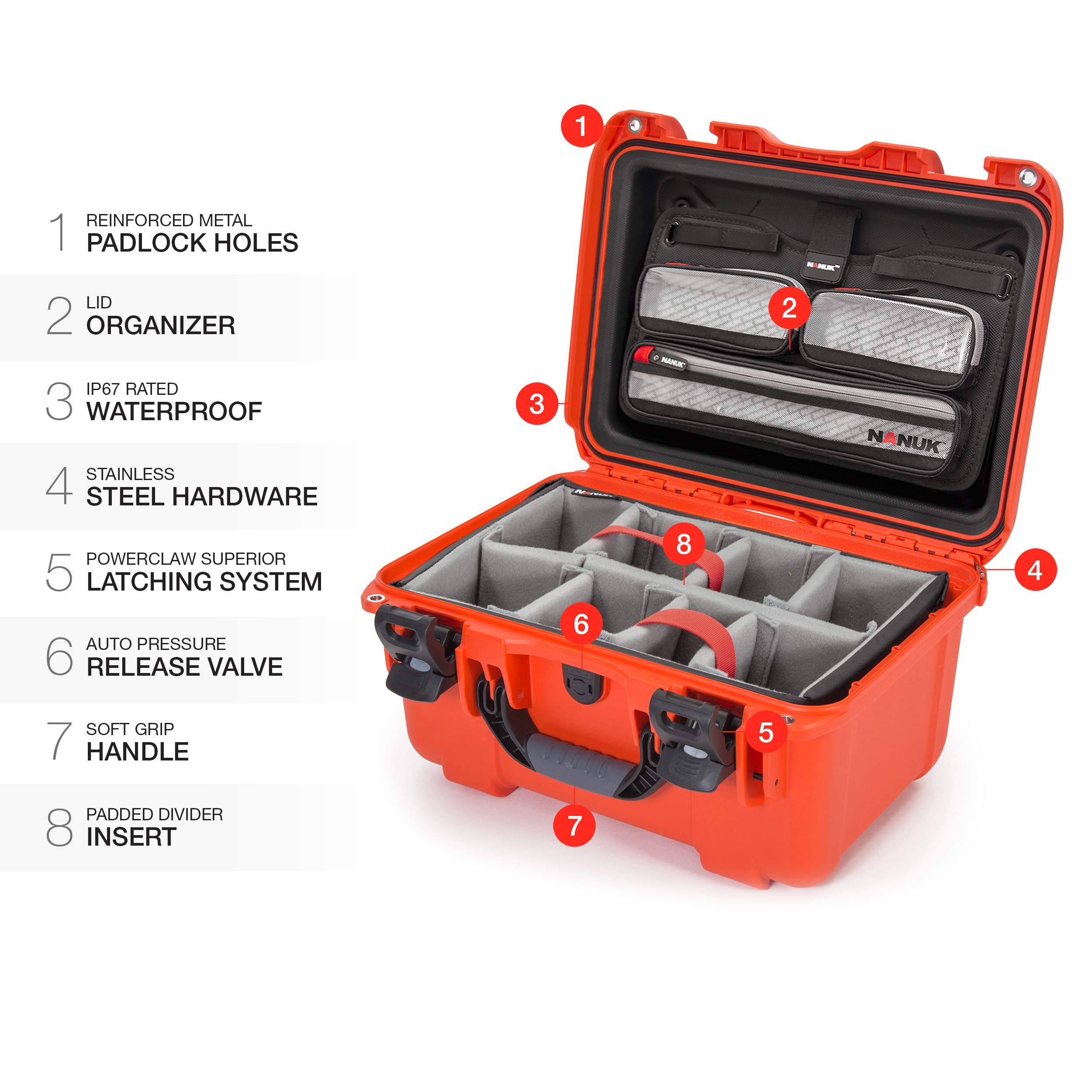 Nanuk 918 Waterproof Carry-on Hard Case with Lid Organizer & Padded Divider - Orange | Durable Travel Protection for Cameras, Drones & Electronics | Airline Approved Luggage
