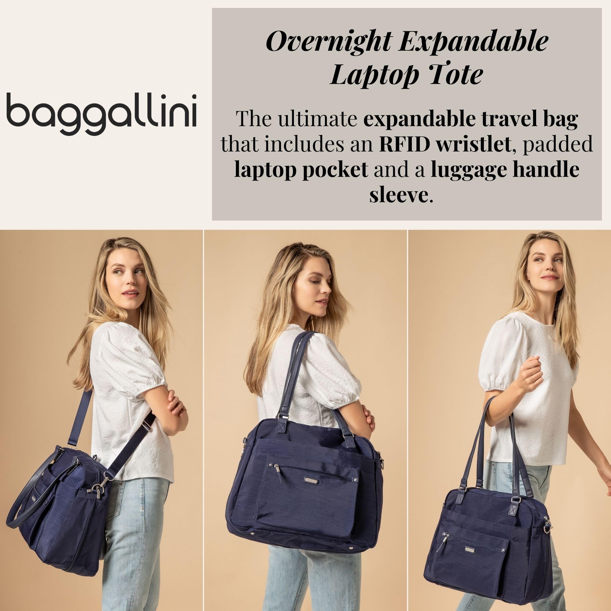 Baggallini Expandable Laptop Tote Bag for Women - Lightweight Travel & Work Bag with Spacious Compartment | Perfect for Business Trips, Office Commute & Weekend Getaways | Stylish Carryall for Work, Travel & Daily Use