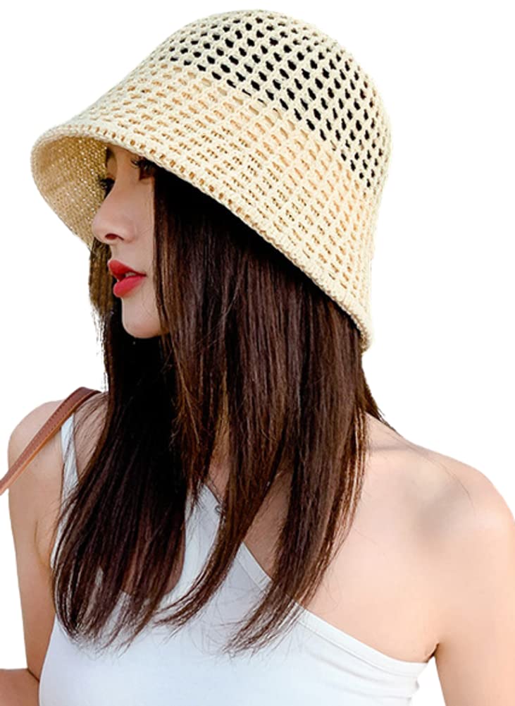 Women's Floppy Wide Brim Straw Hat - Breathable Woven Bucket Sun Hat for Summer, Foldable Beach Cap for Outdoor Travel, Gardening & Vacations