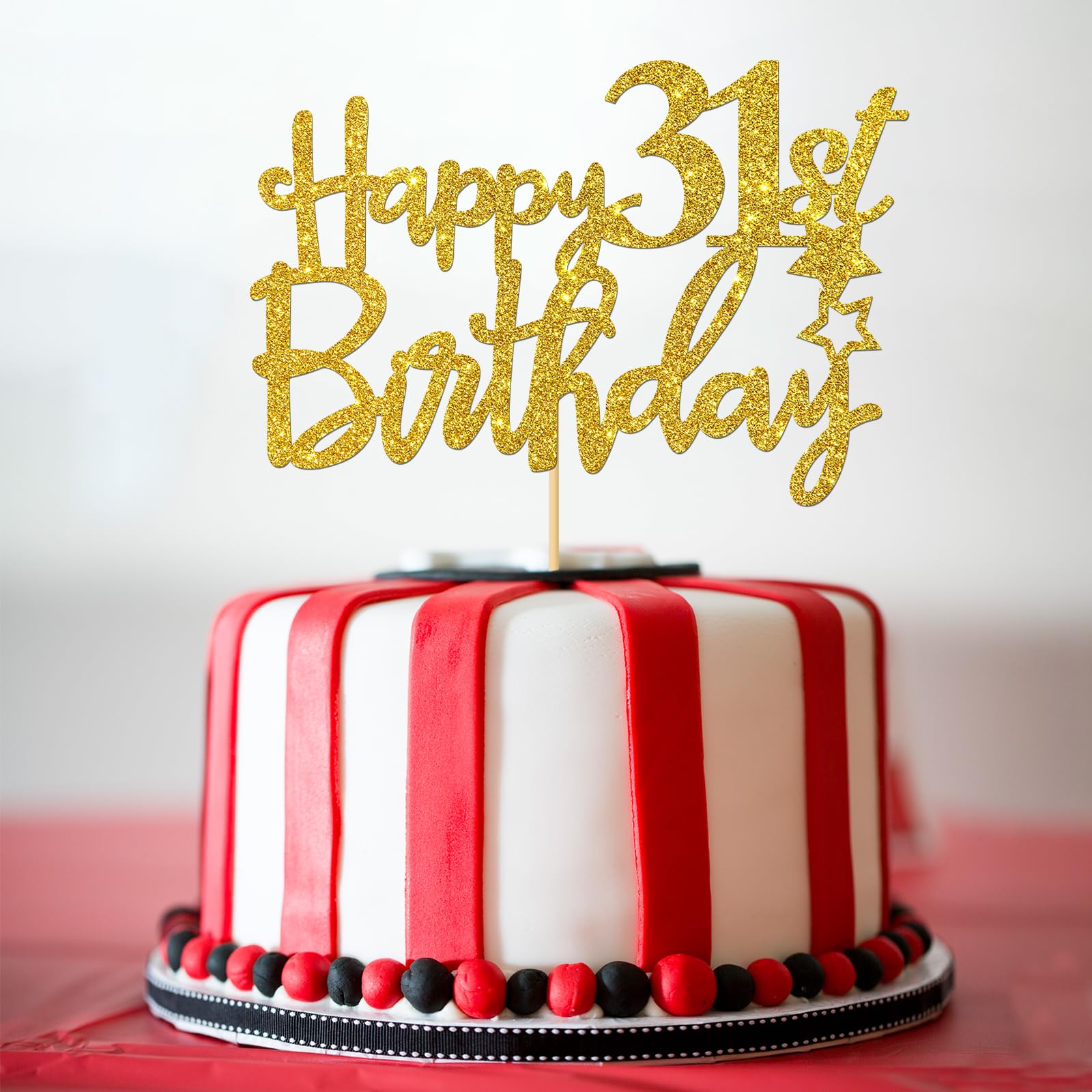 31st Birthday Cake Topper - Gold Glitter 31 Sign for Cakes - Cheers to 31 Years Party Decorations - Perfect for Birthday Cakes, Cupcakes & Dessert Tables
