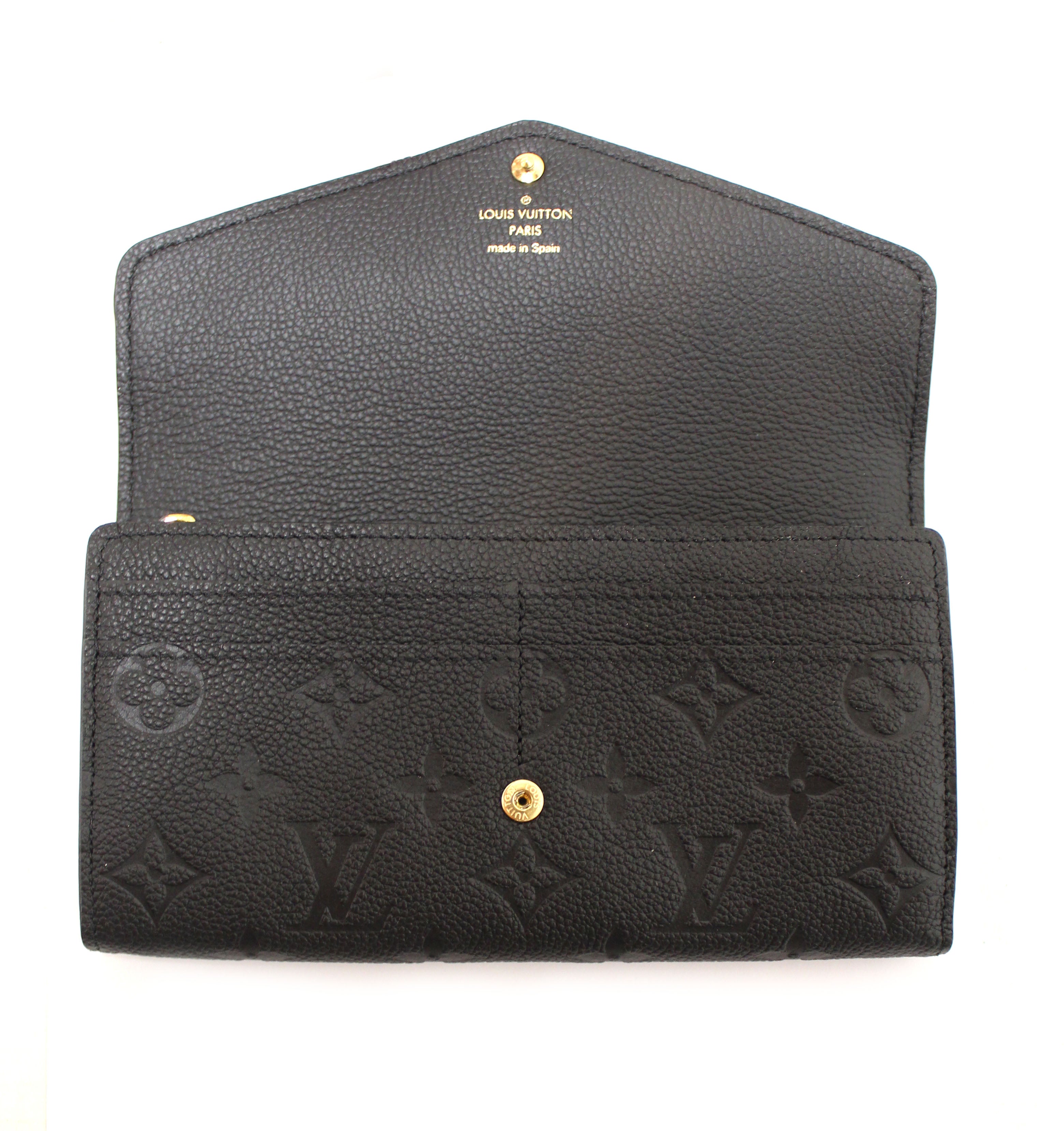 Authentic Louis Vuitton Black Monogram Empreinte Leather Sarah Wallet for Women | Luxury Designer Wallet with RFID Protection | Perfect for Everyday Use, Travel & Gift Giving