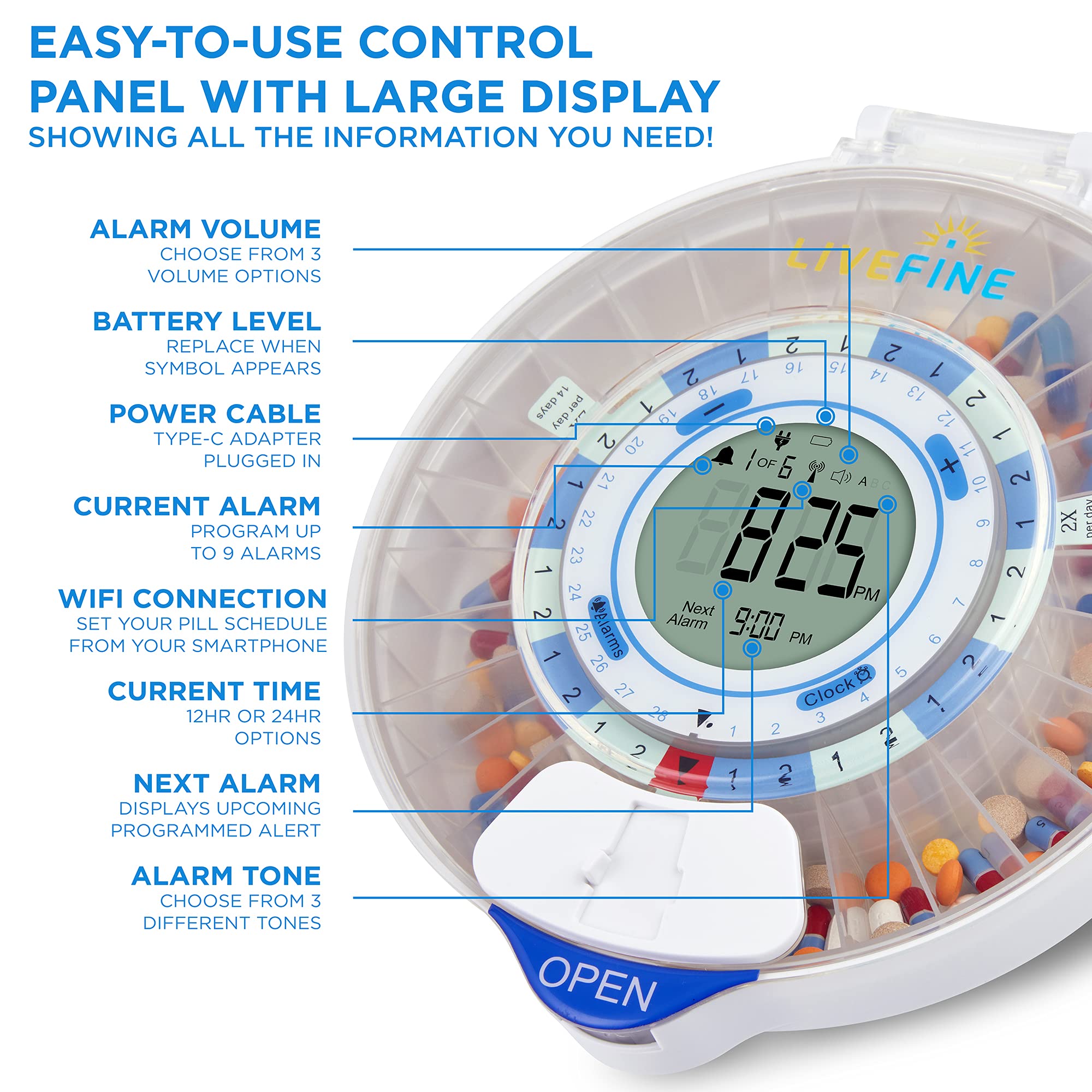 Smart WiFi Automatic Pill Dispenser - 28-Day Medication Organizer with 9 Daily Doses, Key Lock & Adjustable Alarms for Prescriptions & Vitamins | Perfect for Elderly Care, Travel, and Daily Medication Management