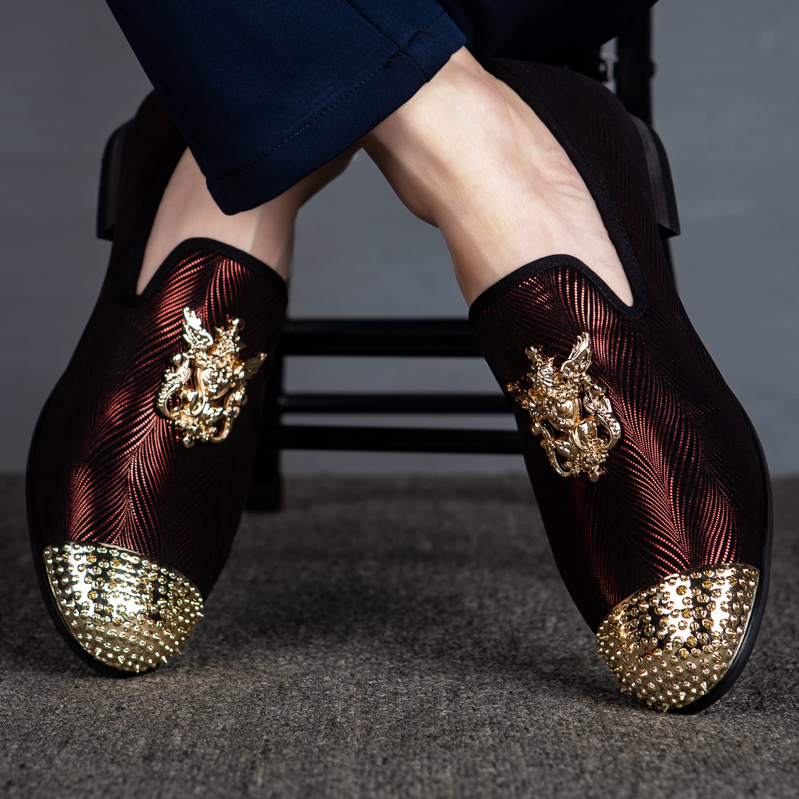 Luxury Men's Velvet Loafers with Metal Embellishments - Formal Dress Shoes for Weddings, Parties & Business Events - Comfortable Slip-On Loafers for Elegant Occasions