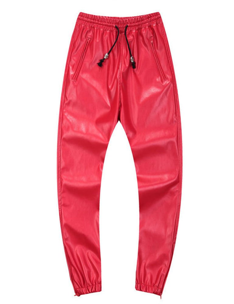 Idopy Men's Leather Joggers Pants with Drawstring Waist - Stylish & Comfortable Casual Pants for Lounge, Streetwear & Everyday Wear