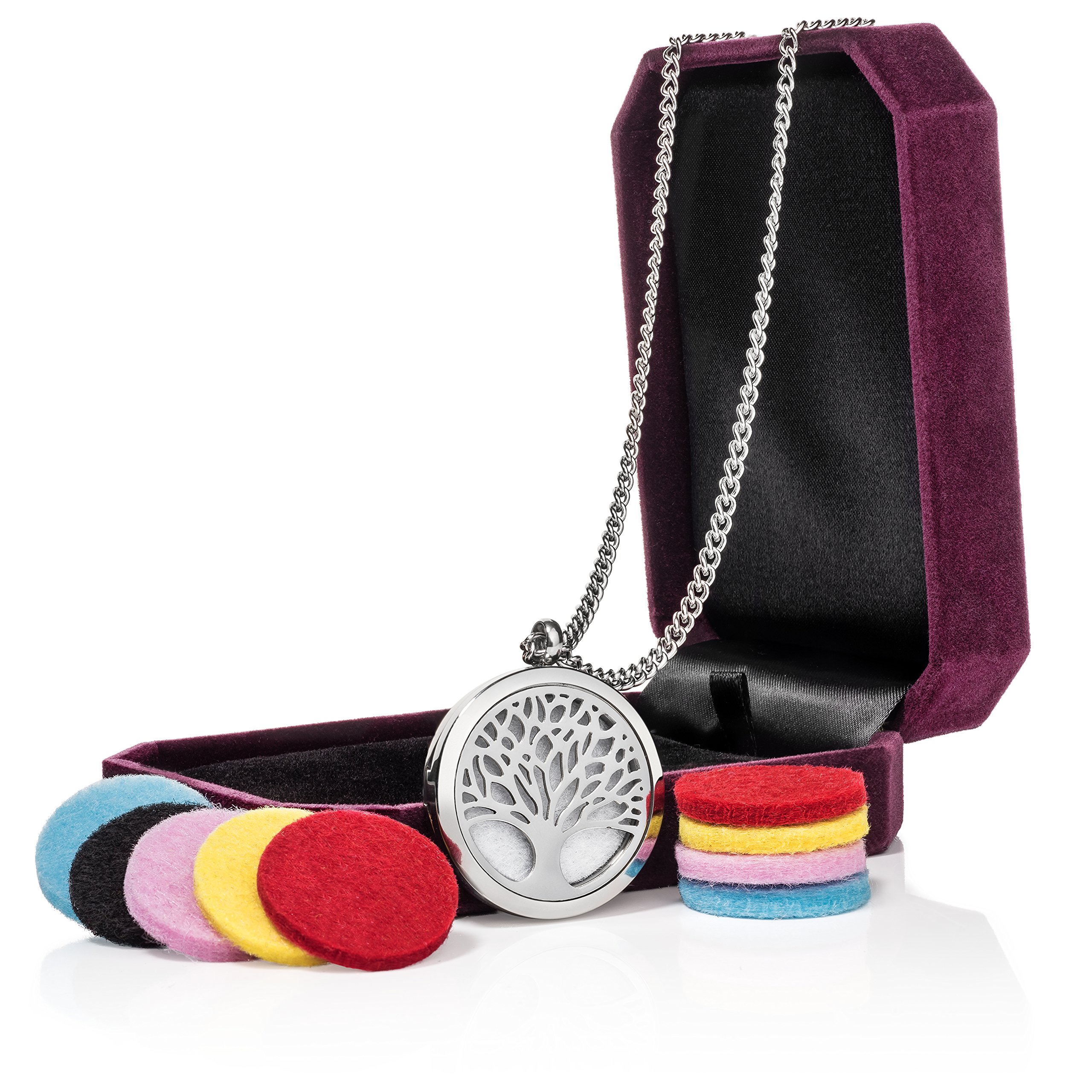 Aromatherapy Essential Oil Diffuser Necklace - Stainless Steel Adjustable Pendant Locket with 24
