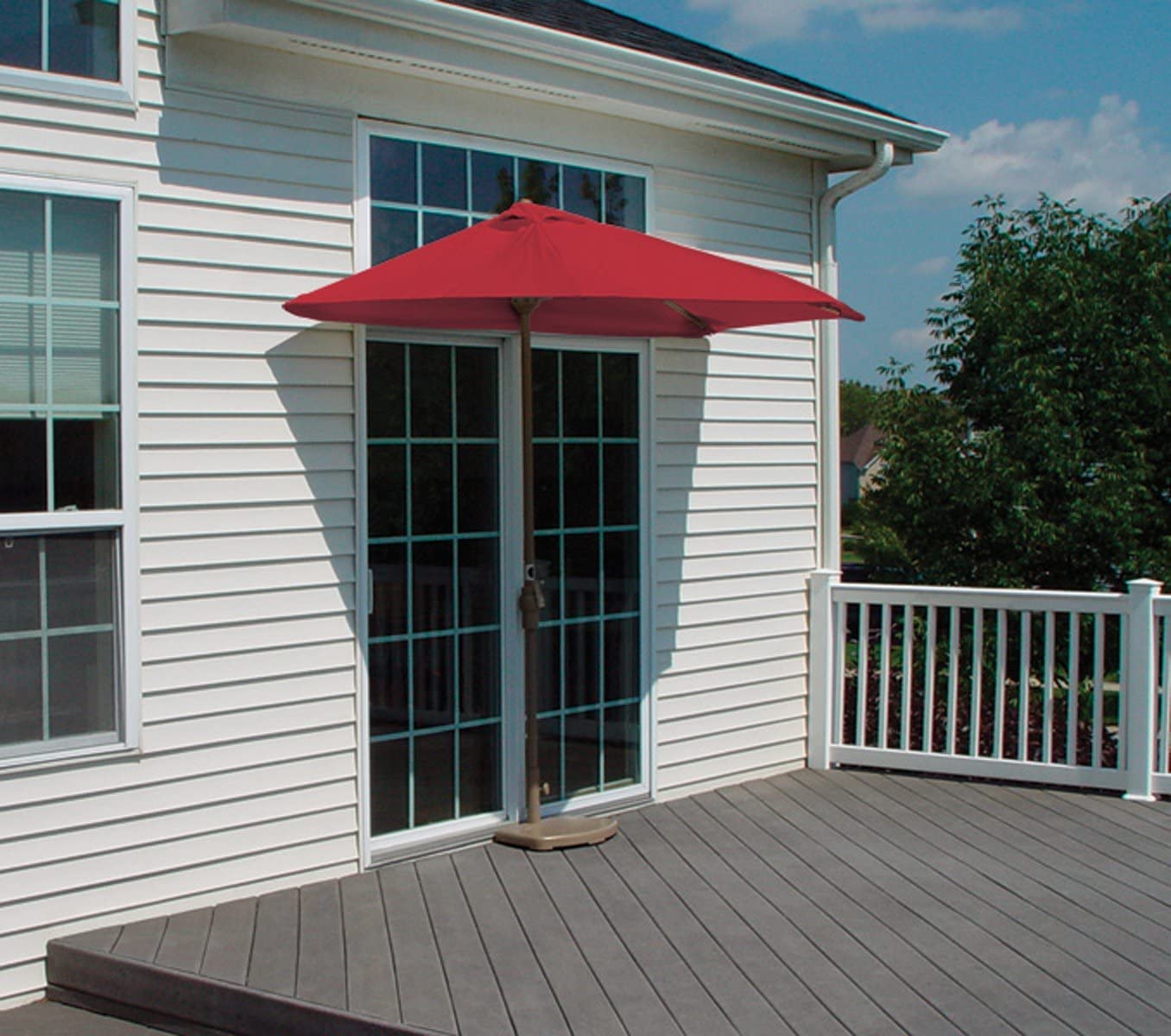WO Home Furniture 9 FT Half Outdoor Market Patio Umbrella with Weighted Base Kit - Perfect for Backyard, Poolside, Restaurant & Outdoor Dining Areas