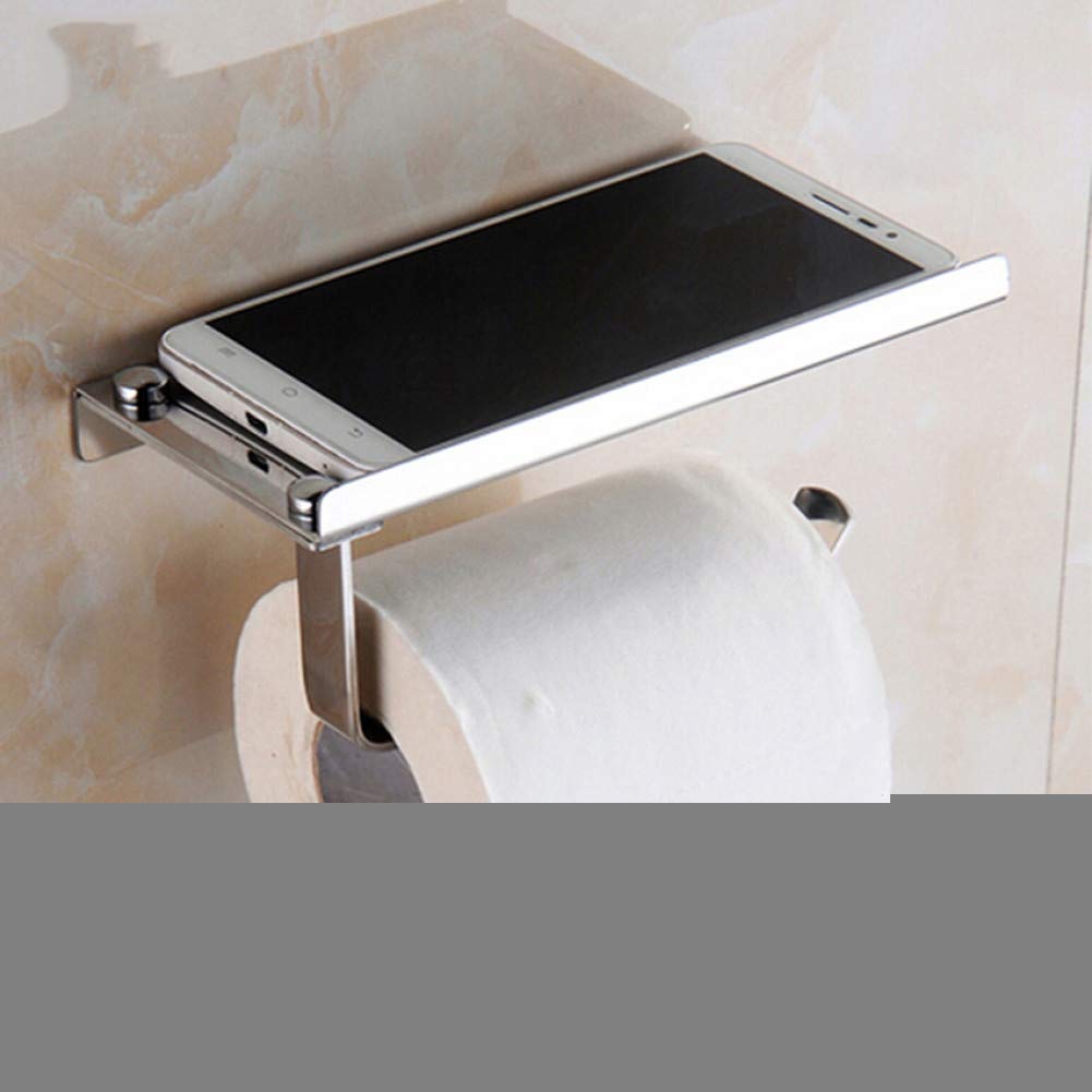 Stainless Steel Toilet Paper Holder - Wall Mount Bathroom Tissue Roll Dispenser with Phone Shelf & Towel Rack | Modern WC Paper Holder Accessories for Home, Office, and Hotel Use