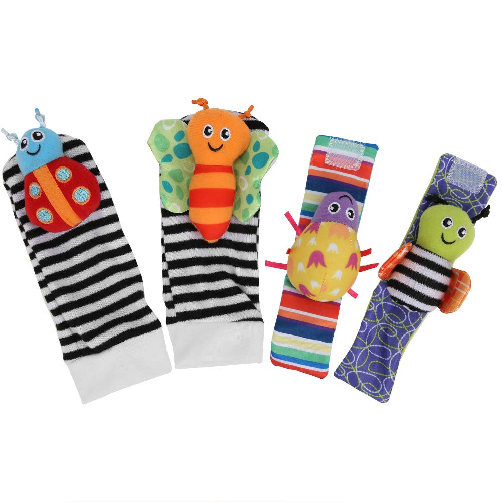 4Pcs Baby Wristband and Socks Rattle Toys - Soft Infant Sock Hanging Toy with Wrist Rattles for Newborns & Babies - Perfect for Playtime, Tummy Time & Sensory Development