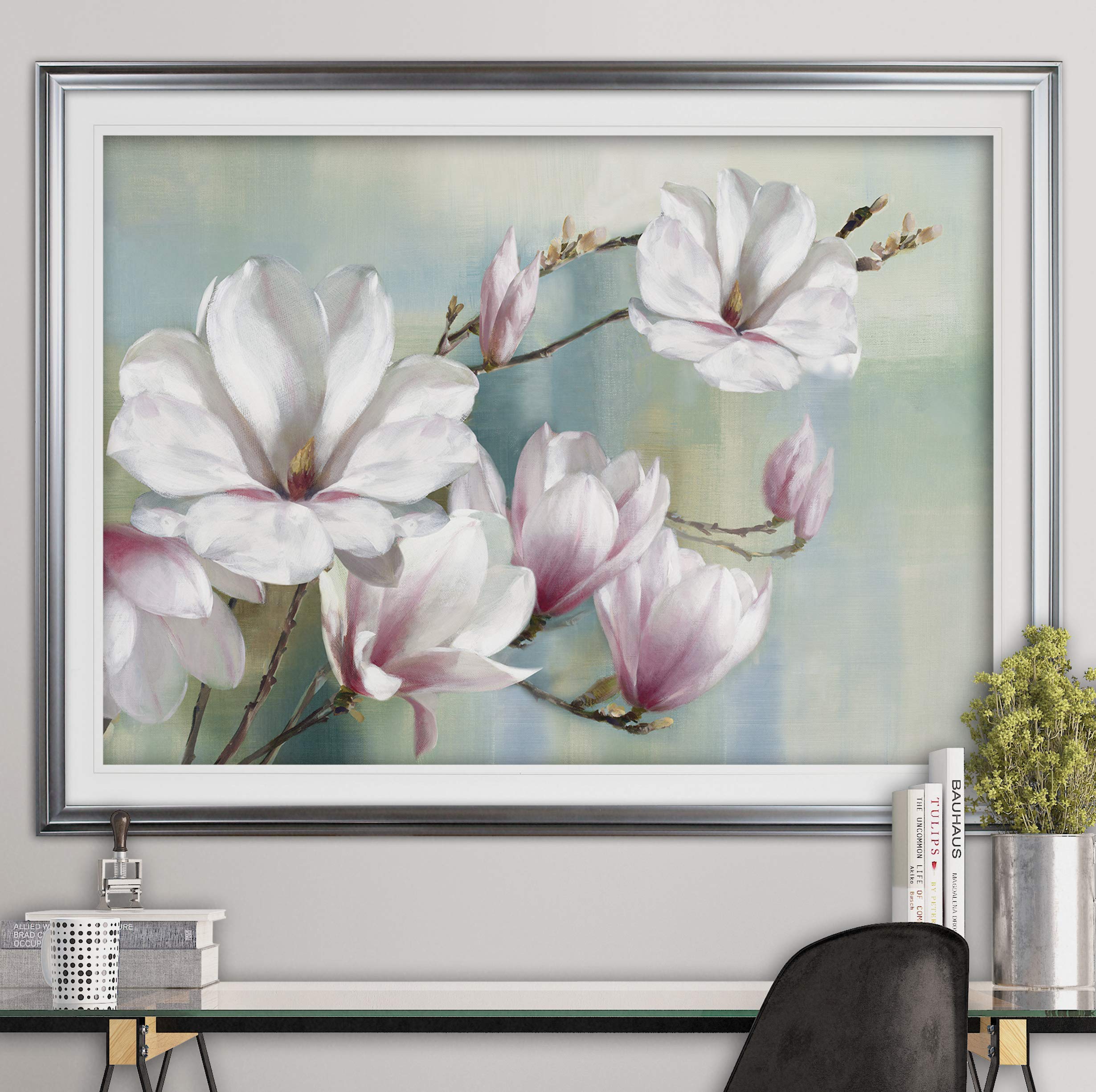 Magnolia Blooms Floral Artwork - Framed Canvas Wall Decor, Giclee Prints for Living Room, Bedroom & Office | Elegant Flower Painting Home Decor