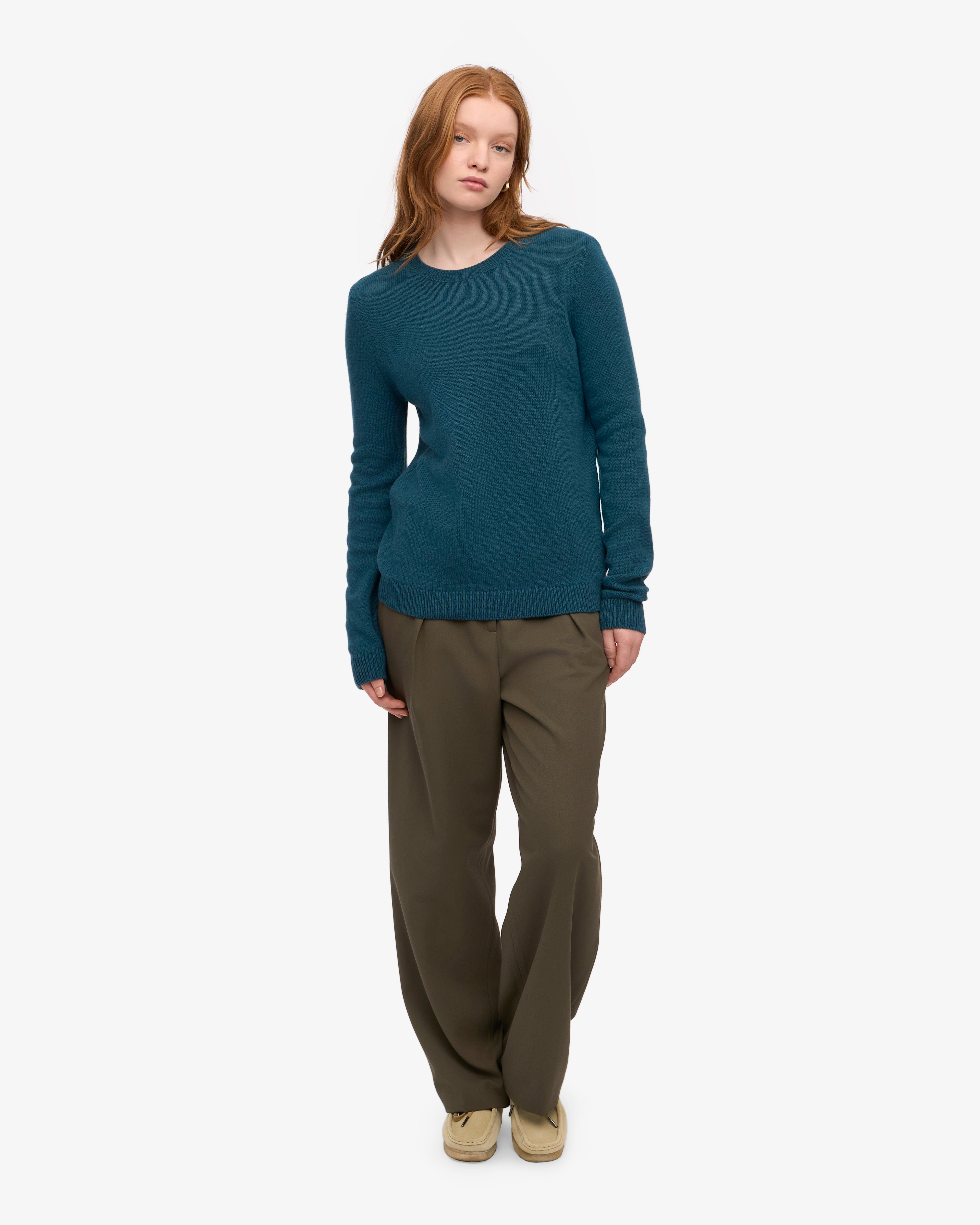 Women's Classic Merino Wool Crew Neck Sweater - Soft & Warm Winter Knit Pullover - Ocean Green - Perfect for Office, Travel & Casual Outfits