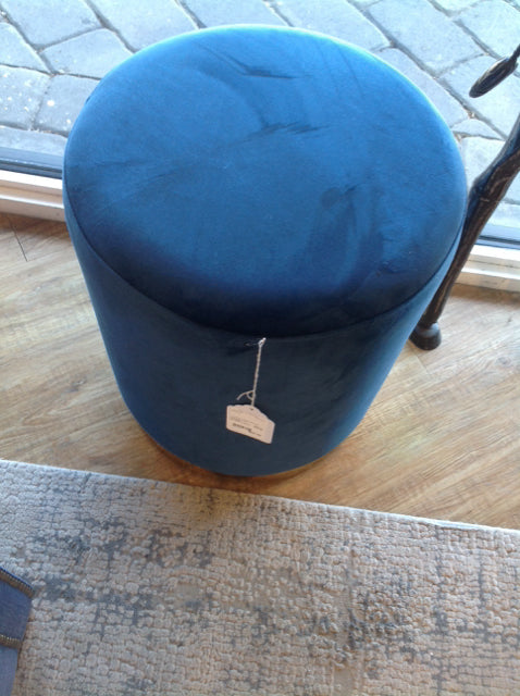 Luxury Blue Velvet Ottoman with Gold Trim - Elegant Footstool for Living Room, Bedroom & Home Decor - Perfect for Relaxing, Extra Seating & Stylish Accent