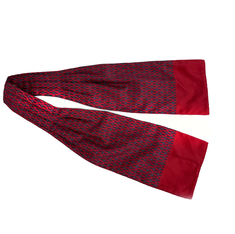 Hermes Burgundy Blue Chainlink Ascot Cravat - Luxury Silk Necktie for Men - Perfect for Weddings, Business Meetings & Formal Events