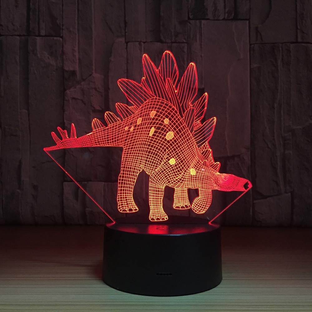 Stegosaurus Dinosaur 3D LED Night Light - 7 Color Changing USB Desk Lamp with Touch Control, Acrylic Table Lamp for Kids Room, Nursery Decor & Birthday Gifts | Bedside Reading Light, Children's Nightlight, Home Decoration