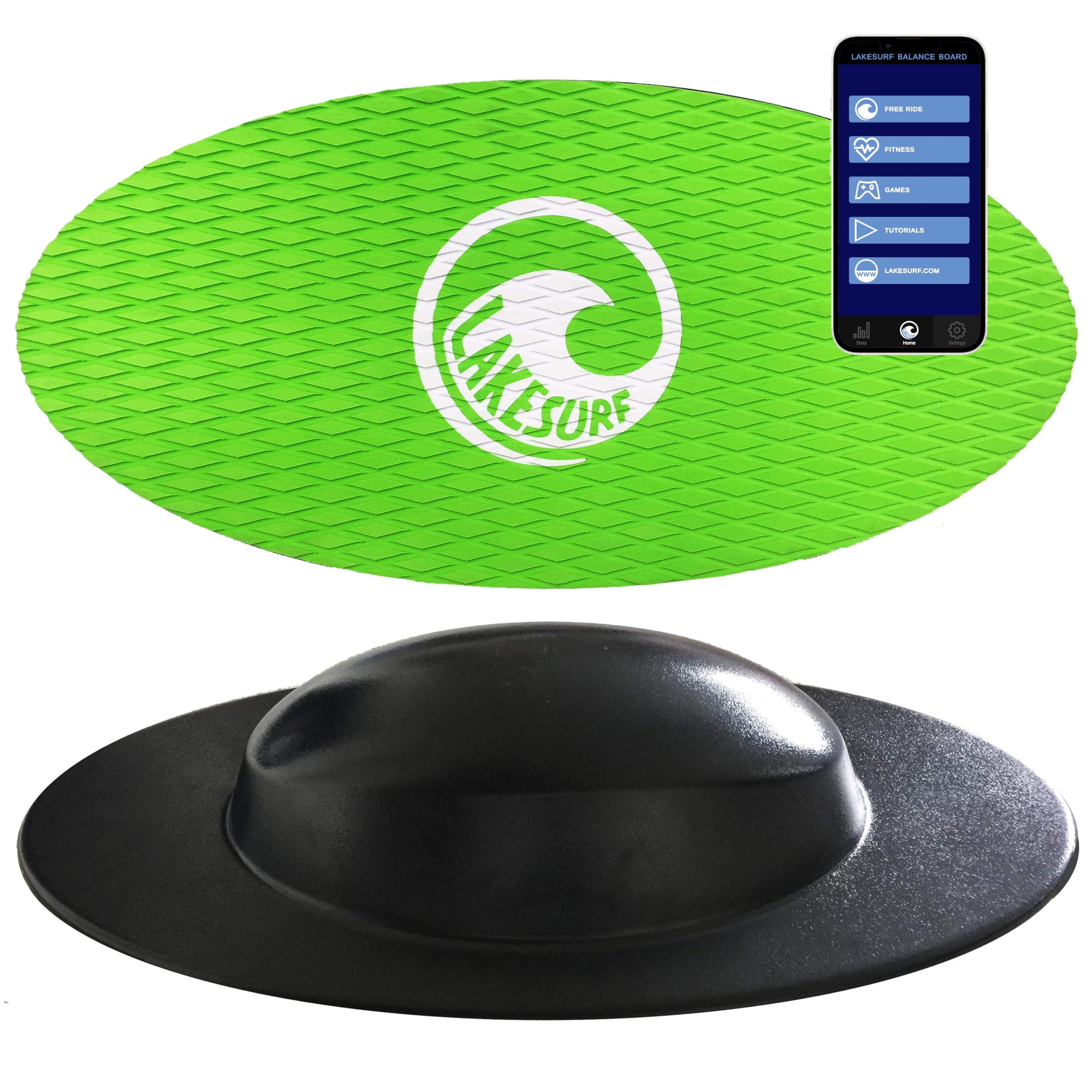 Lakesurf Wakesurf Balance Board with Motion Tracking App & Phone Mount - Wakesurfing Simulator for Training, Fitness, Games & Tutorials (Green) - Perfect for Home Workouts, Surf Practice & Interactive Fitness Training