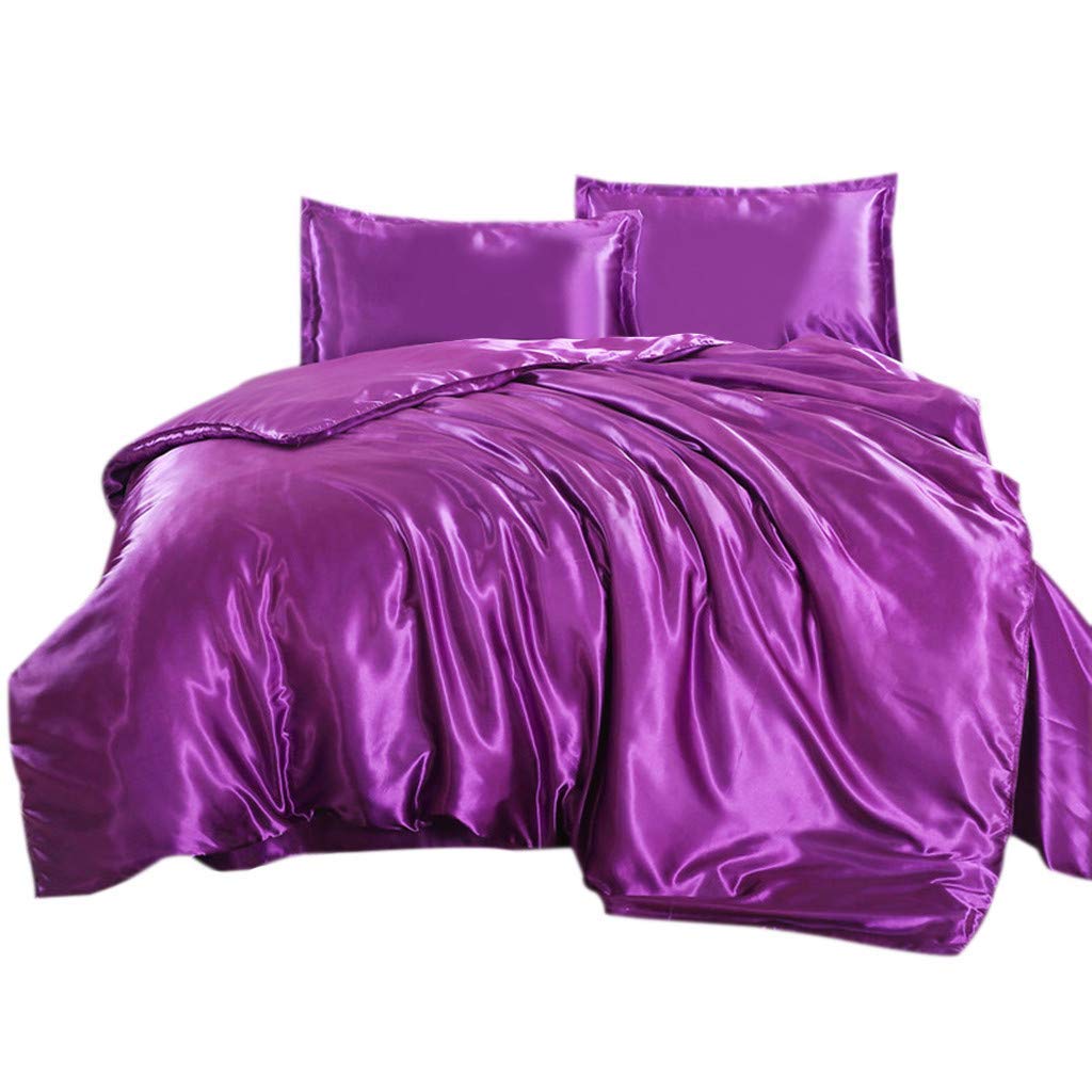 Luxury Satin Duvet Set - 3-Piece Silk Bedding Collection for King Beds | Purple Solid Color | Perfect for Master Bedrooms & Guest Rooms
