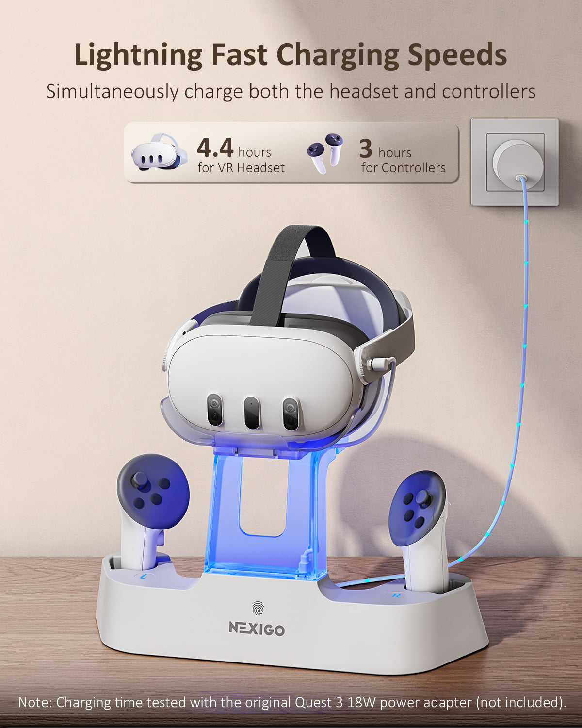 NexiGo Meta Quest 3 Charging Dock - Fast Wireless Charging Station for Oculus Quest 3 Headset & Controllers - Perfect for VR Gaming, Home Entertainment & Virtual Reality Enthusiasts