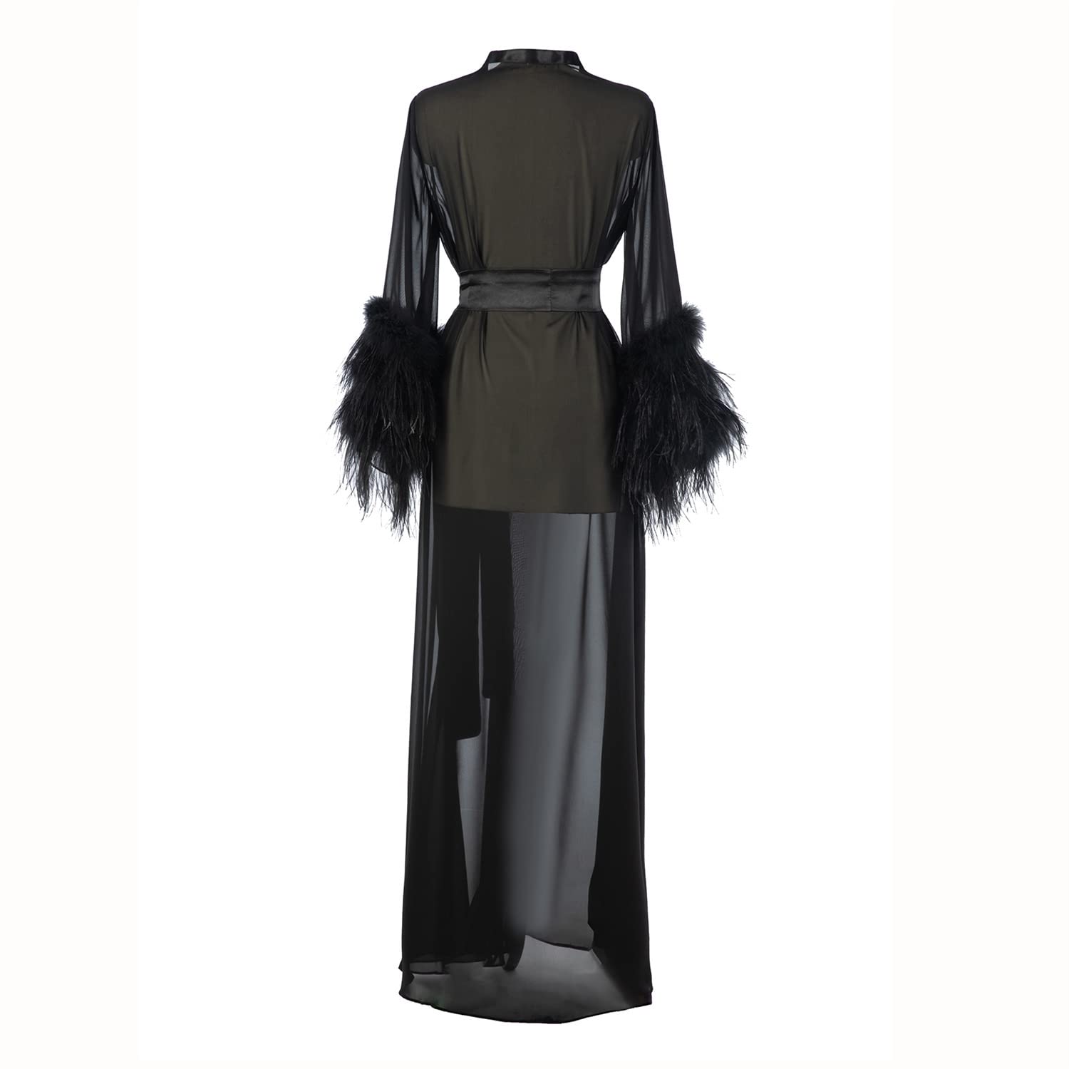 Women's Feather Trim Chiffon Bridal Robe - Sheer Lingerie Nightgown, Bathrobe & Sleepwear for Wedding, Honeymoon, Boudoir Photography & Special Occasions