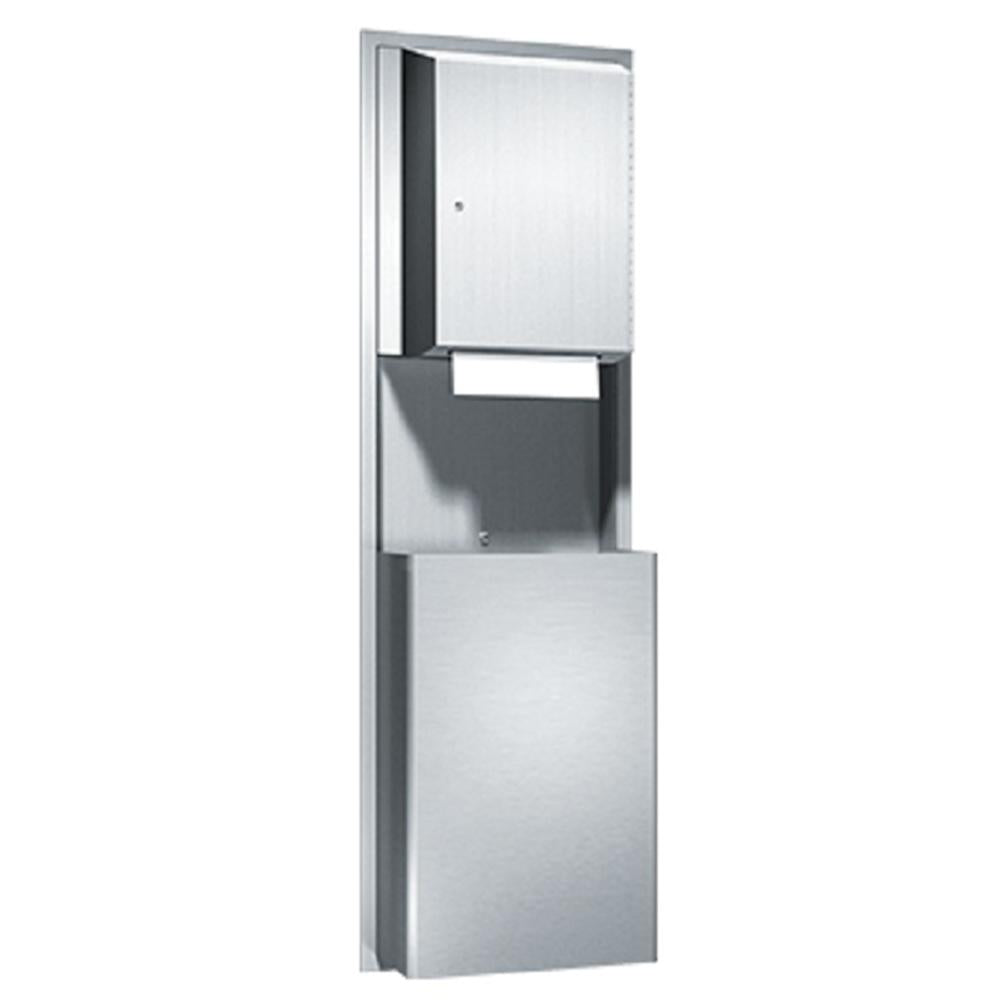ASI 046926 Traditional Roll Paper Towel Dispenser with Removable Waste Receptacle - Semi-Recessed Satin Finish for Restrooms, Kitchens & Commercial Spaces