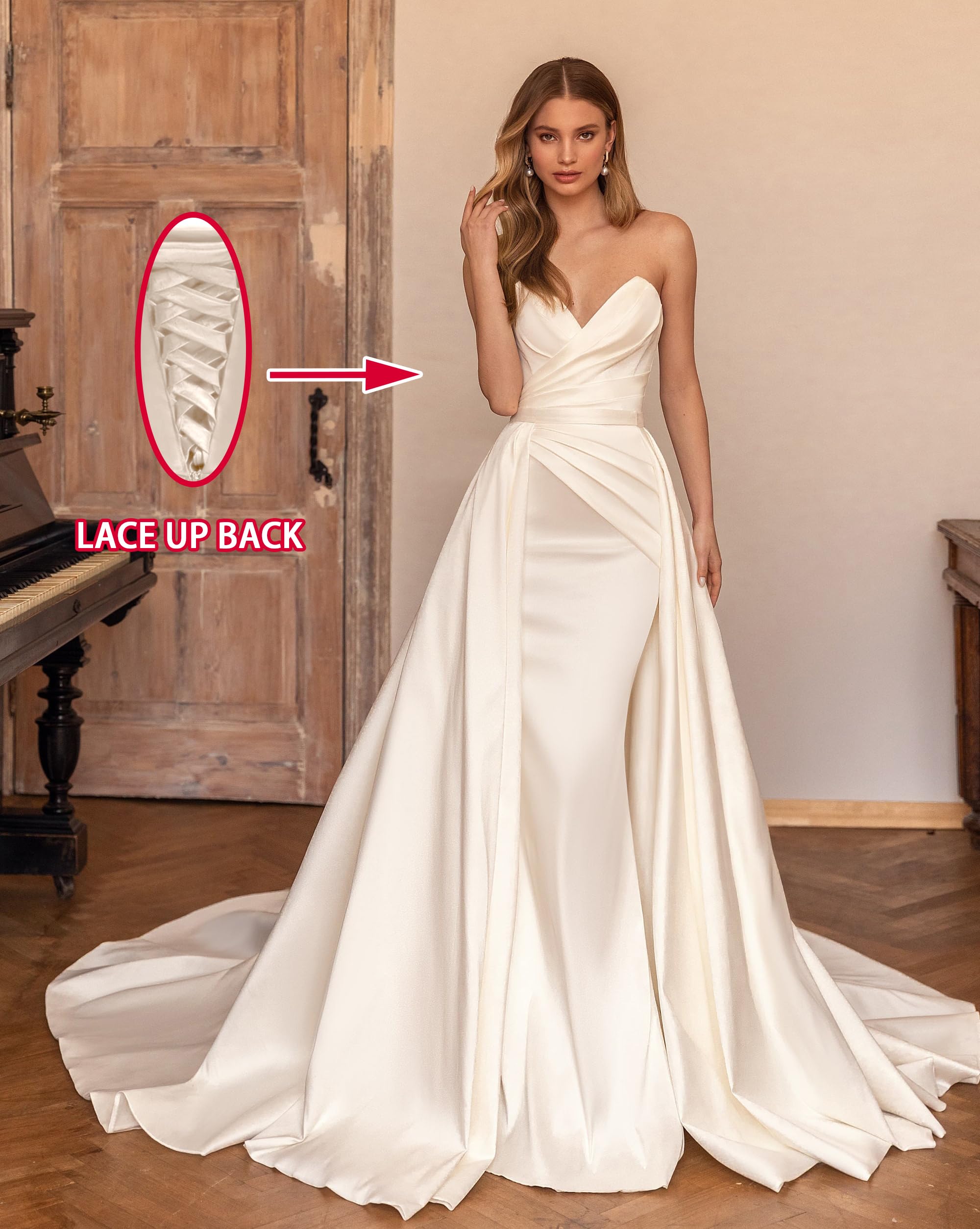 Elegant Satin Mermaid Wedding Dress for Bride - Sweetheart Strapless Long Bridal Gown with Train | Perfect for Beach, Church, and Formal Weddings 2025