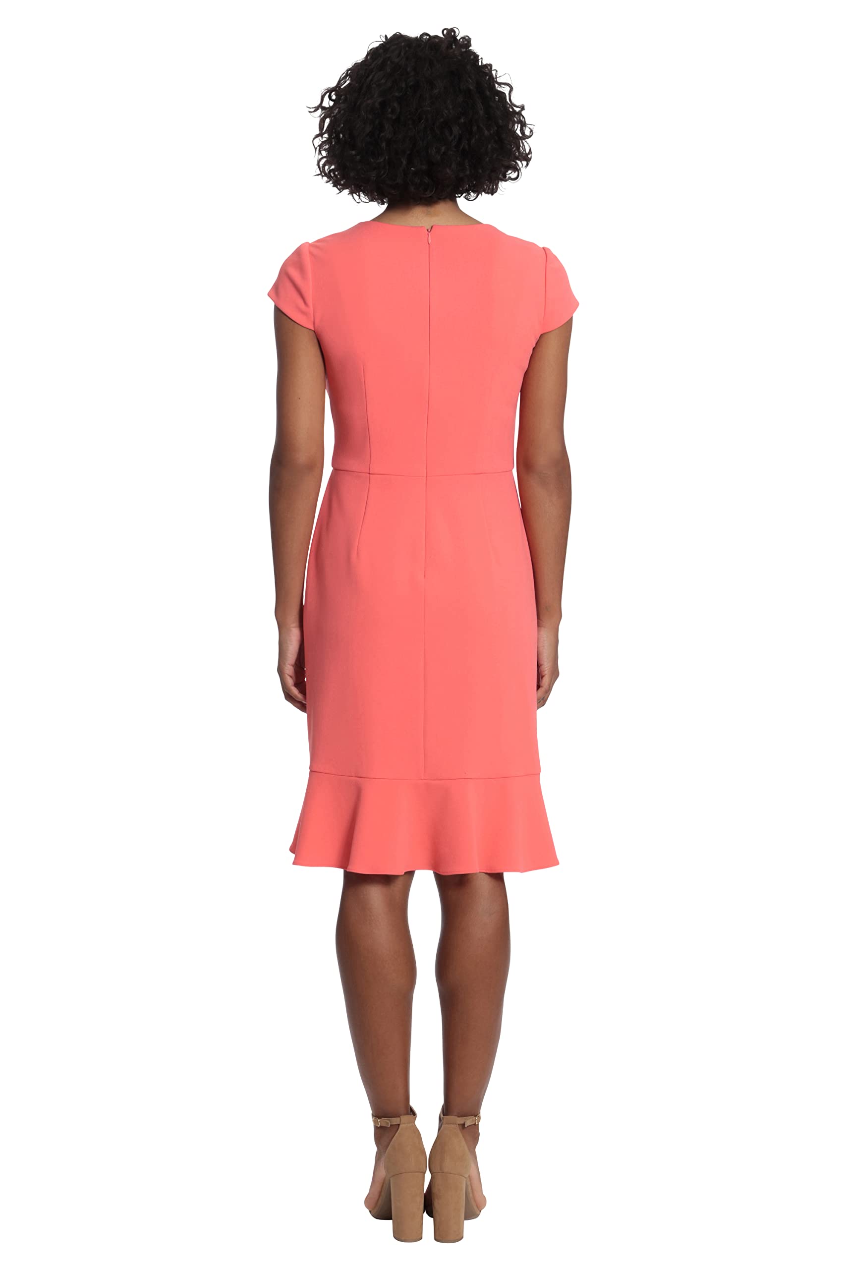 London Times Women's Cap Sleeve V-Neck Knee Length Dress with Ruffle Faux Wrap Skirt - Elegant Casual & Office Wear for Summer