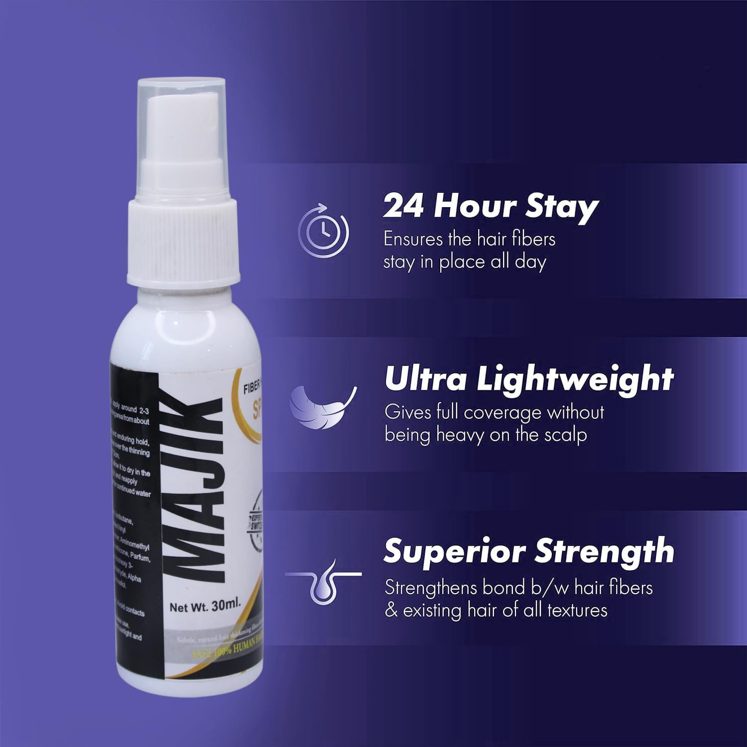 Majik Fiber Hold Hair Spray for Women & Men - Strong Hold, Long-Lasting Styling (30ml) - Perfect for Everyday Use, Parties & Special Events