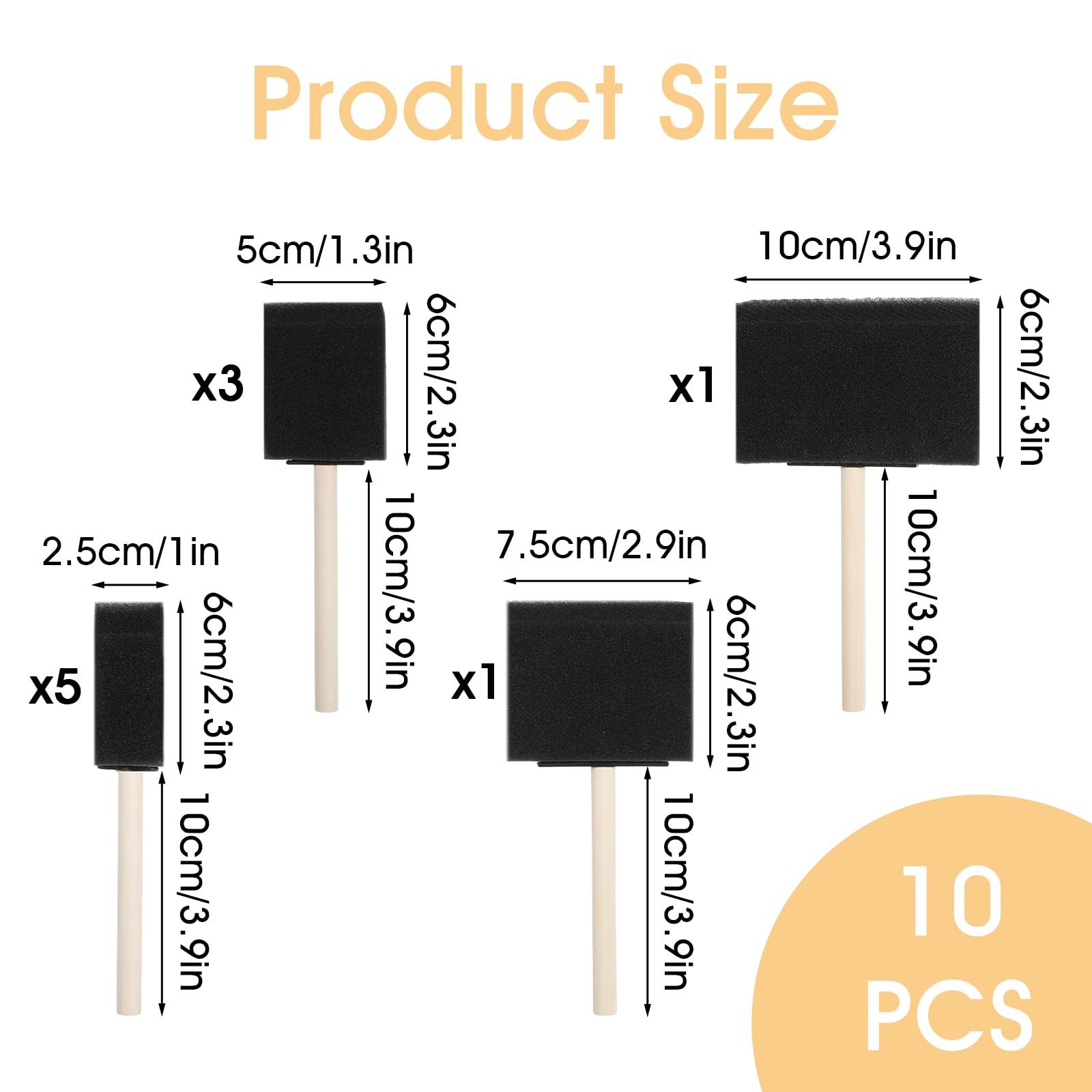 10 PCS Foam Paint Brushes Set - 4 Sizes Sponge Brushes with Wooden Handle for DIY Crafts, Wall Painting & Smooth Paint Application - Soft Paint Applicator for Artists, Kids & Home Decor Projects