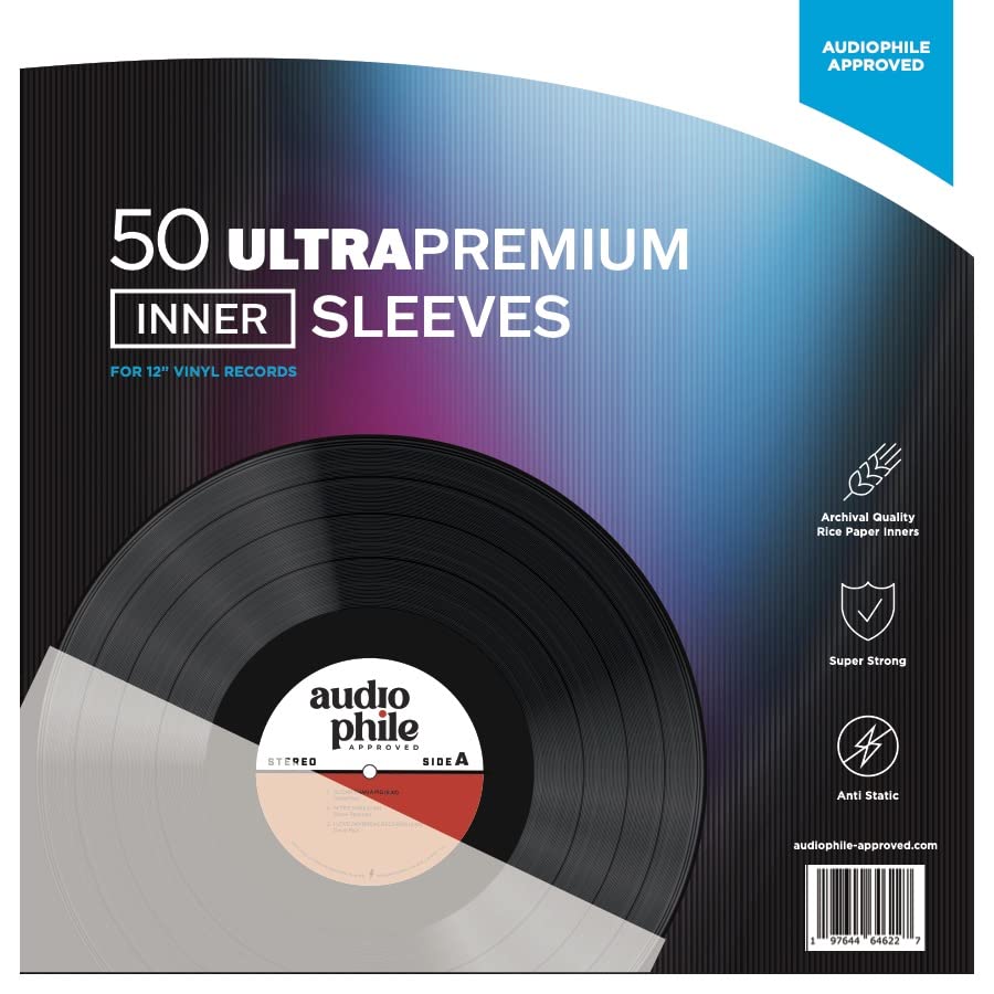 Audiophile Approved Vinyl Record Inner Sleeves - 50 Pack Ultra Premium Rice Paper & Anti-Static Plastic Sleeves for 12