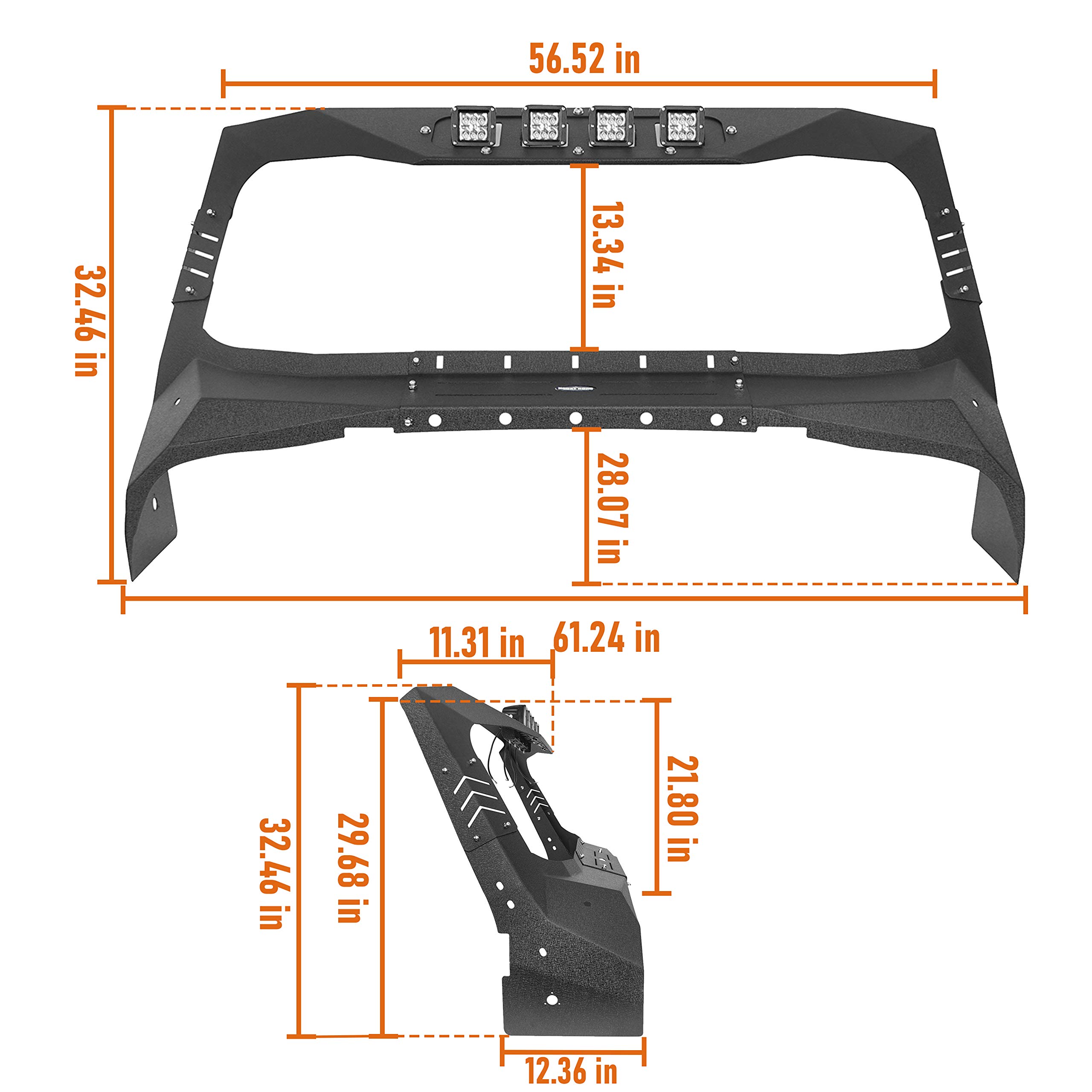 Hooke Road Wrangler TJ Windshield Frame Cover with 4 LED Lights - Sun Visor & Cowl Shade Body Armor for 1997-2006 Jeep Wrangler TJ - Perfect for Off-Roading, Camping & Sun Protection